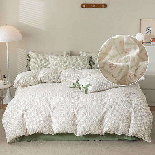 LifeTB Pink Floral Comforter Set Queen Plaid Grid Cute Flower Comforter 3 Pieces Cottagecore Bedding Comforter Aesthetic Flowers Boho Comforter with 2 Bowknot Pillowcases Farmhouse Bedding Set