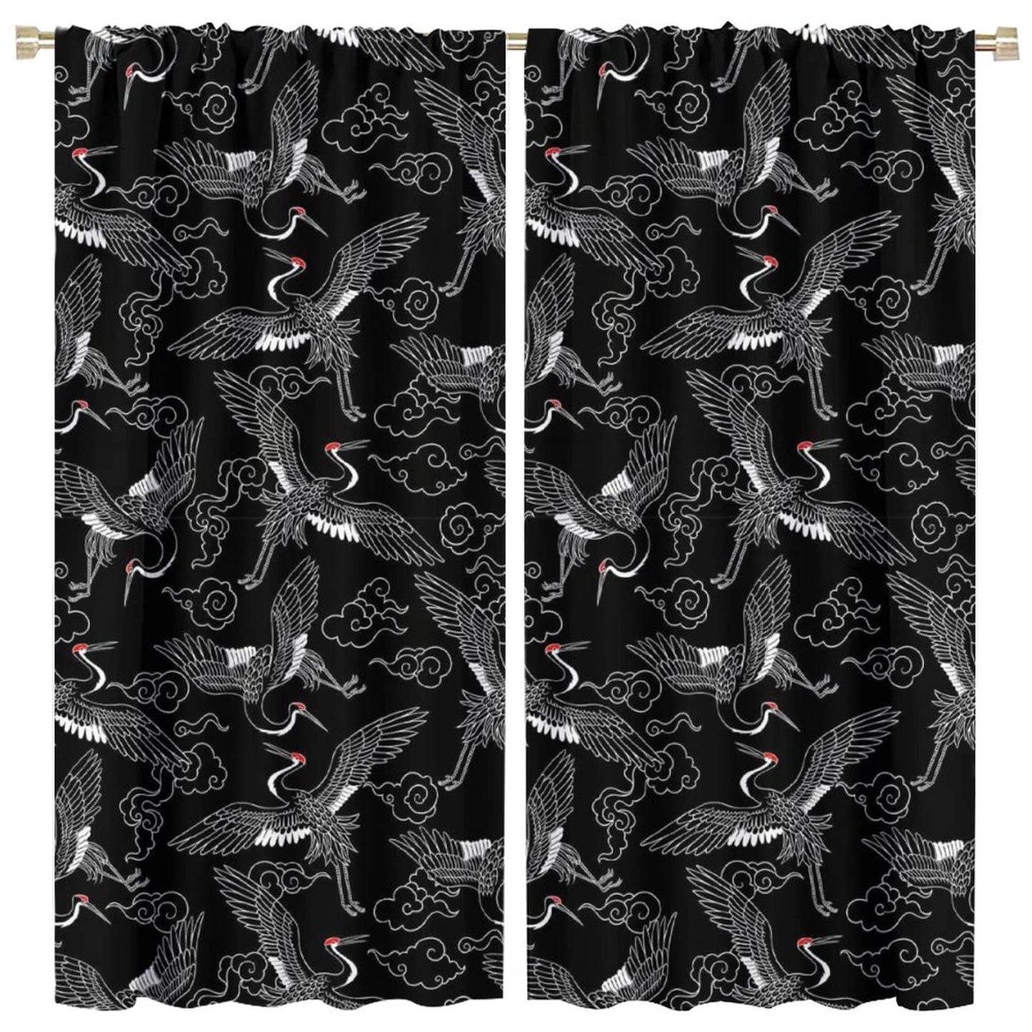 Japanese Style Curtains Fairy Wildlife Theme Crane Bedroom Rod Pocket Blackout Window Drapes 2 Panels Set 42x45in