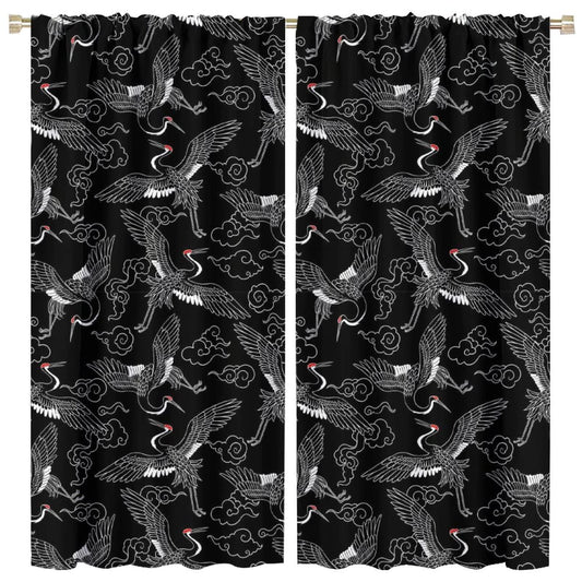 Japanese Style Curtains Fairy Wildlife Theme Crane Bedroom Rod Pocket Blackout Window Drapes 2 Panels Set 42x45in