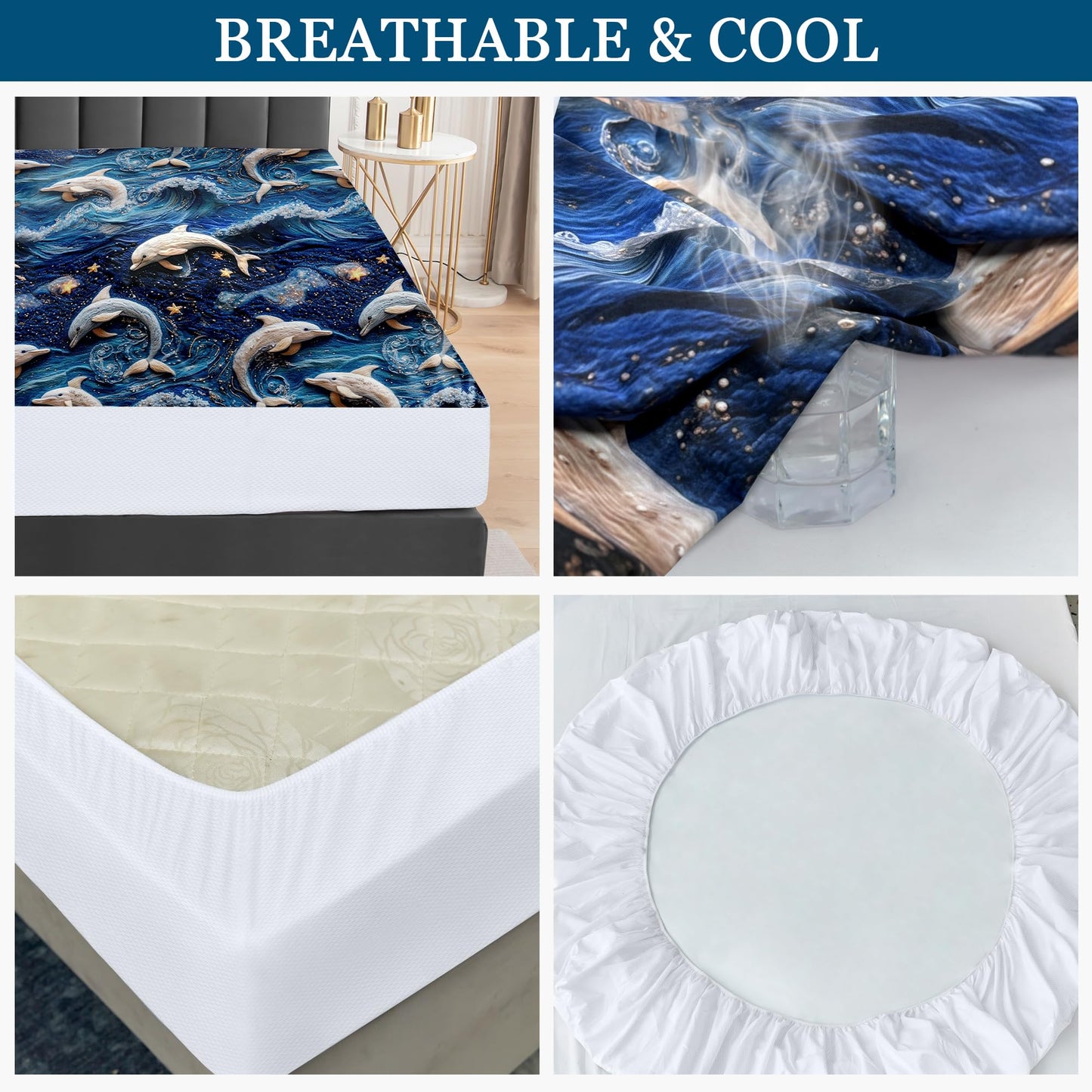 Sufdari Queen Mattress Protector,Waterproof Mattress Protector,Fitted Sheet Style Mattress Cover with 18" Deep Pocket,Washable and Comfortable-Dolphin,Queen