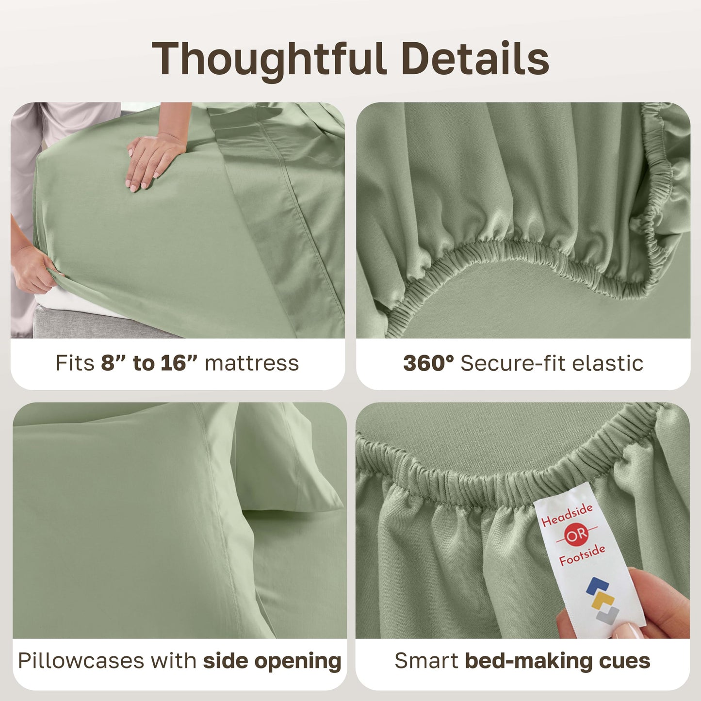 California Design Den Full Size Sheets Set - Luxury 600 Thread Count Sateen, Natural 100% Cotton Bed Sheets, Fully Elasticized Deep Pockets, Crisp, Durable - Laurel Green