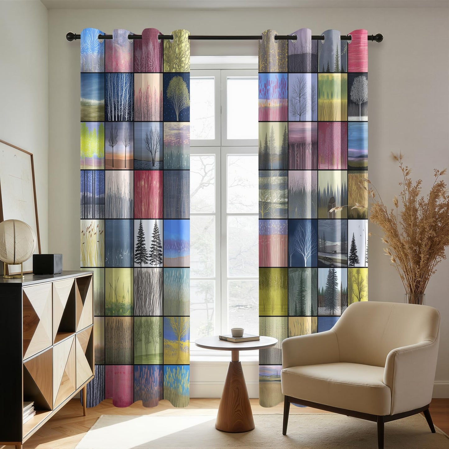 Solvivae Tree Blackout Curtains for Bedroom Living Room, Scenery Patchwork Patterned Window Treatments, Room Darkening Thermal Insulated Grommet Drapes, 54 Inch Curtains 2 Panel Set