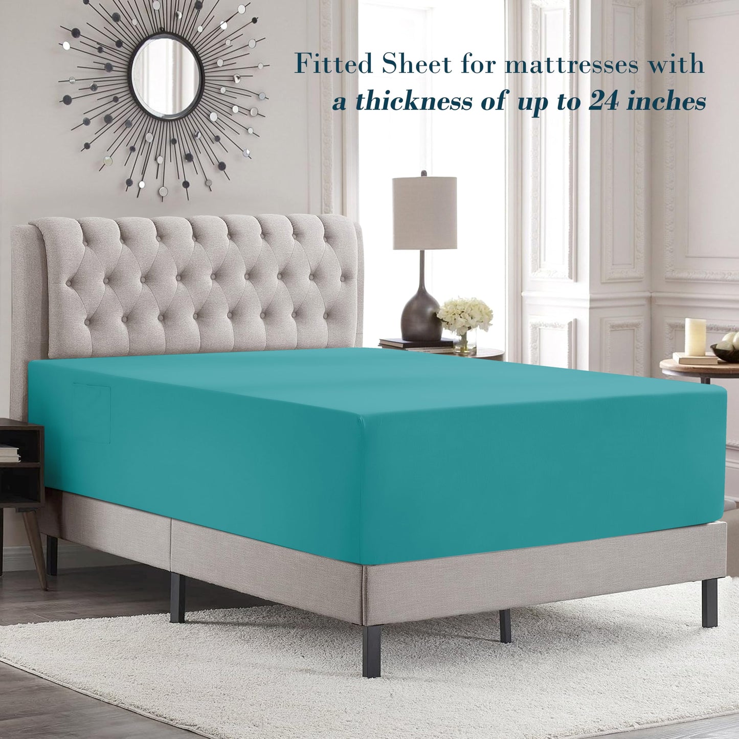 Mocassi Full Size 4-Piece Bed Sheet Set - 1800 Premium Hotel Quality Microfiber 18-24 Inches Extra Deep Pocket Fitted Sheet- Luxury Soft, Breathable, Wrinkle, and Fade Resistant, Teal