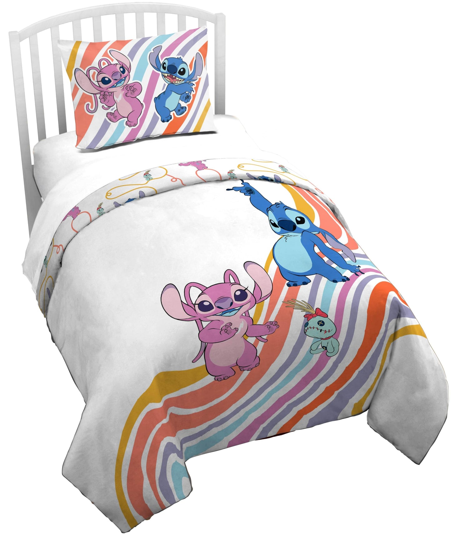 Jay Franco Duvet Cover Set – 2 Piece Comforter Cover and Sham Set, Super Soft Cozy Kids Bedding (Insert Not Included) White - Lilo and Stitch, Twin