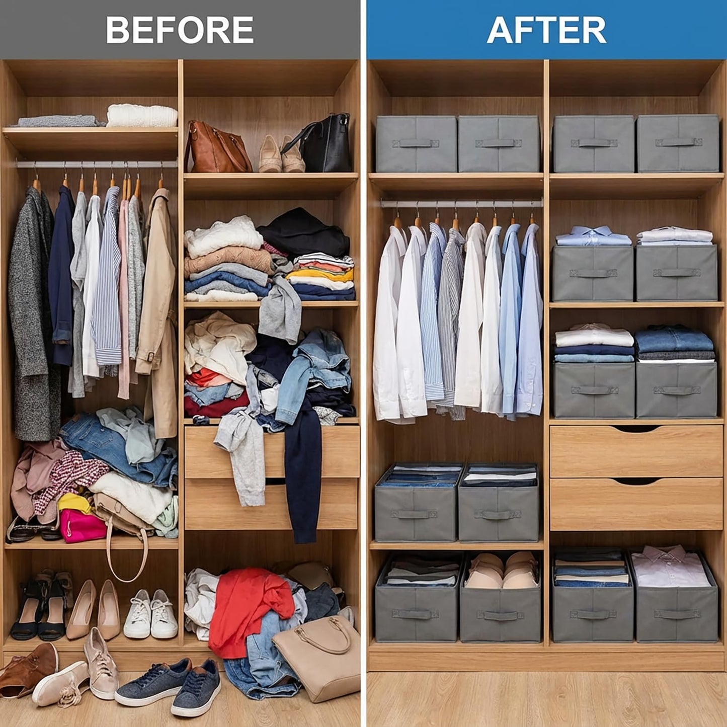 Nicunom 6 Pack Wardrobe Clothes Organizer, 6 Grids Large Clothes Closet Organizer and Storage, Divided Clothing Storage Boxes Bins Closet Drawer Organizer for Jeans T-shirt Pants Sweater