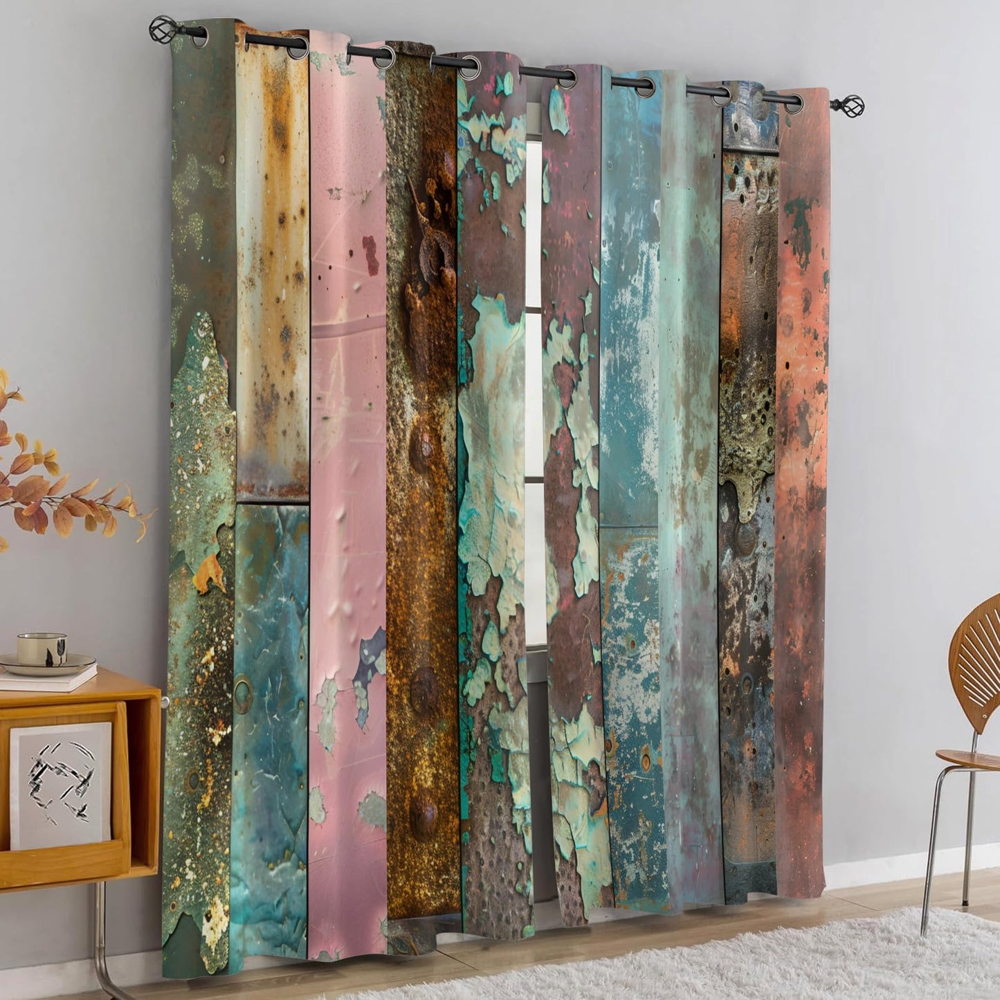 XAFIAUR Industrial Style Curtains,Rusty Metal Blackout Curtains Retro Texture Grommet Drapes 2 Panels for Bedroom Living Room 31.5" W x 63" L x2