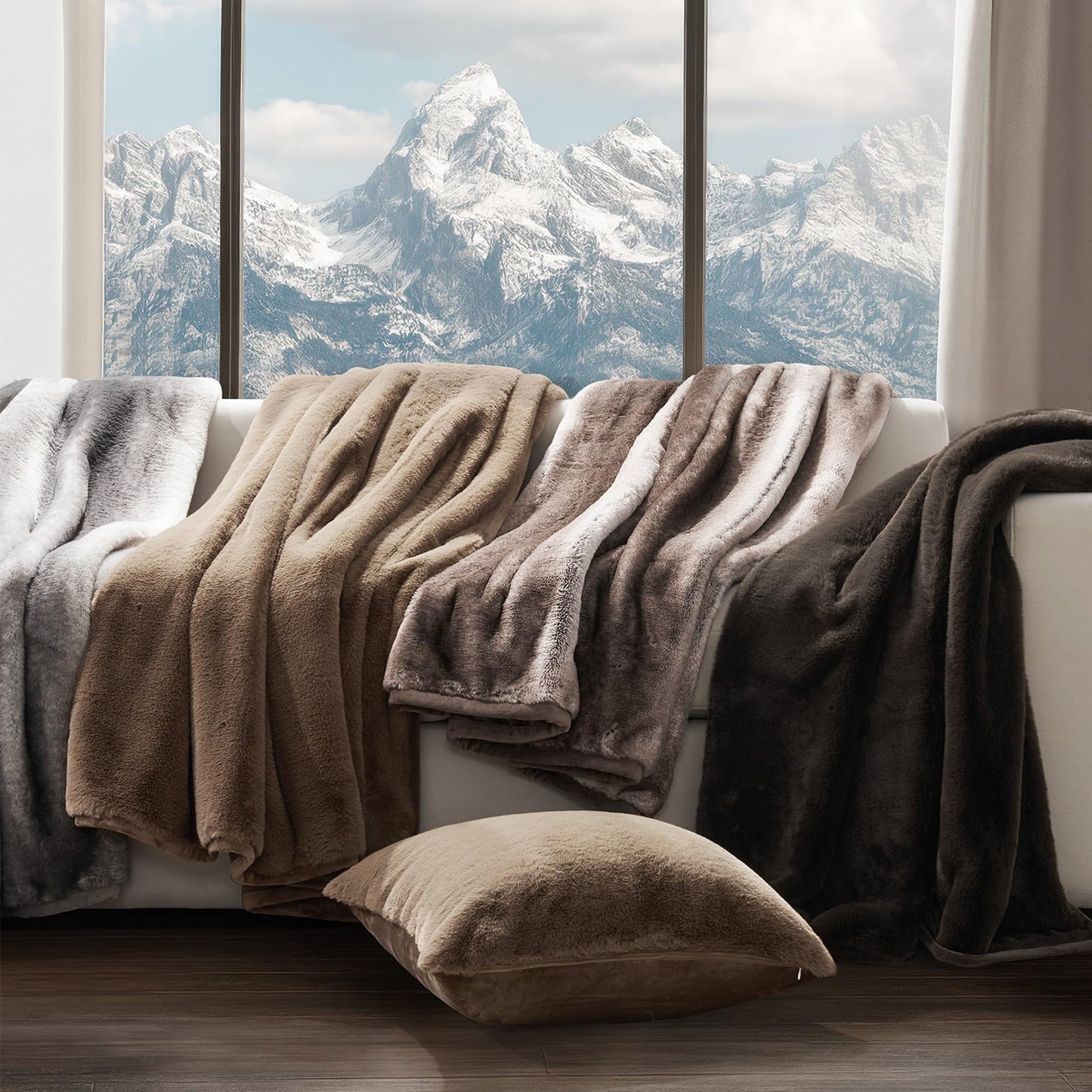 EVERGRACEHOME Ultra Soft Luxury Fluffy Mink Faux Fur Throw Blanket, Thick Warm Fall Winter Blankets for Bed, Couch, Cozy Plush Reversible Blanket for Chair, Sofa (Natural Tan, 60"x80")