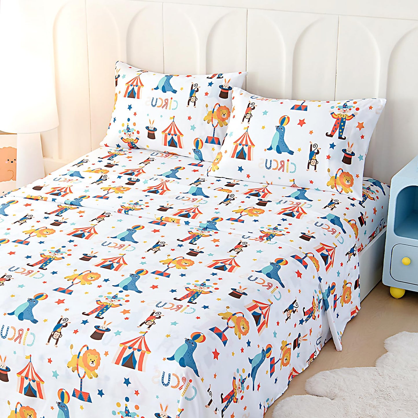 Swiftify Twin Sheets Set Kids for Boys & Girls Circus Clown, 3-Piece Bed Sheet Set for Toddler, Soft Brushed Microfiber Bedding, Deep Pocket, Wrinkle & Fade Resistant, Carnival Circus Clown