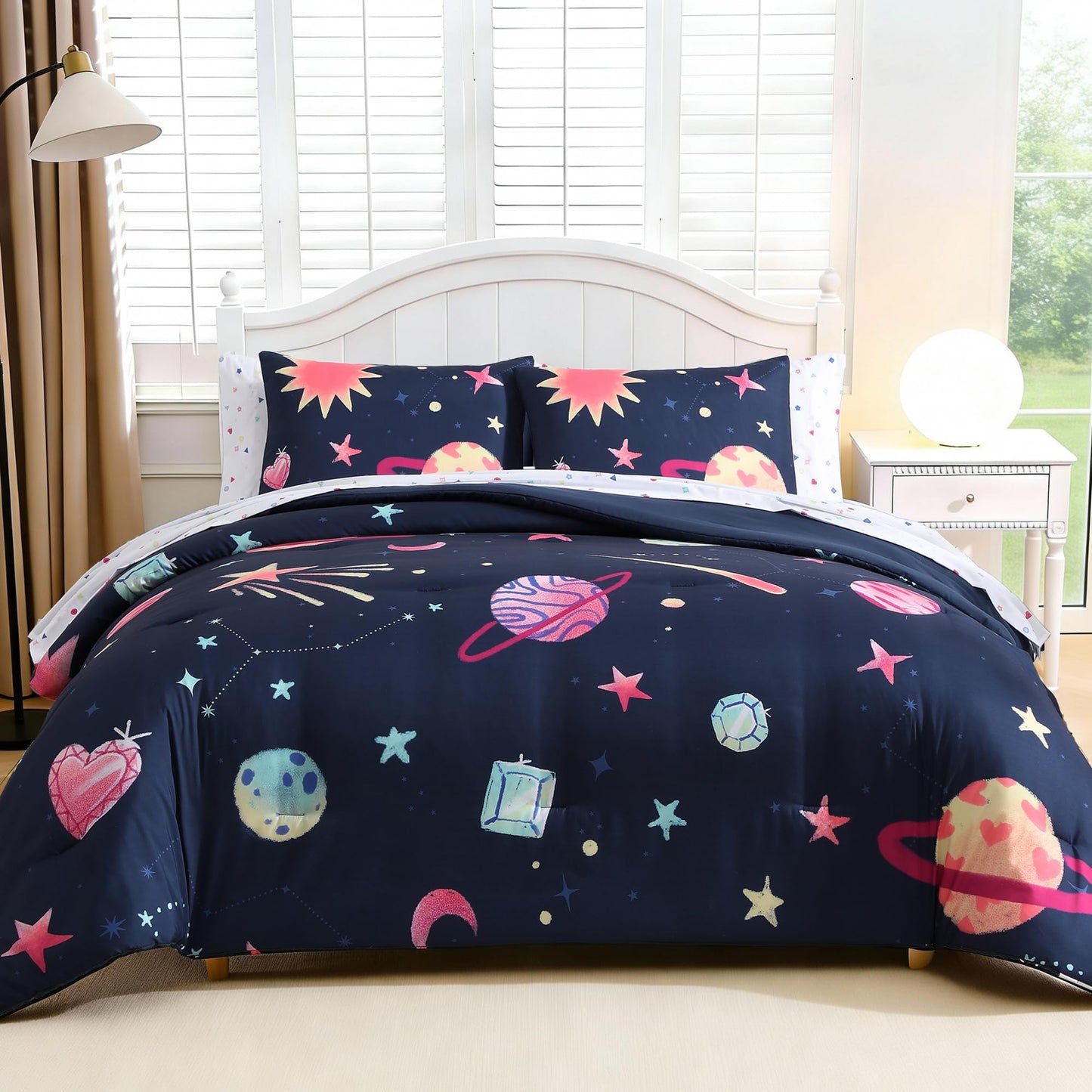 AMBERSPACE Twin XL Comforter Sets Planet, Space Bedding Set for Girls Boys Teen, All Season Kids Bed in a Bag Dorm 5 Pieces with Sheets, Pillowcase & Sham