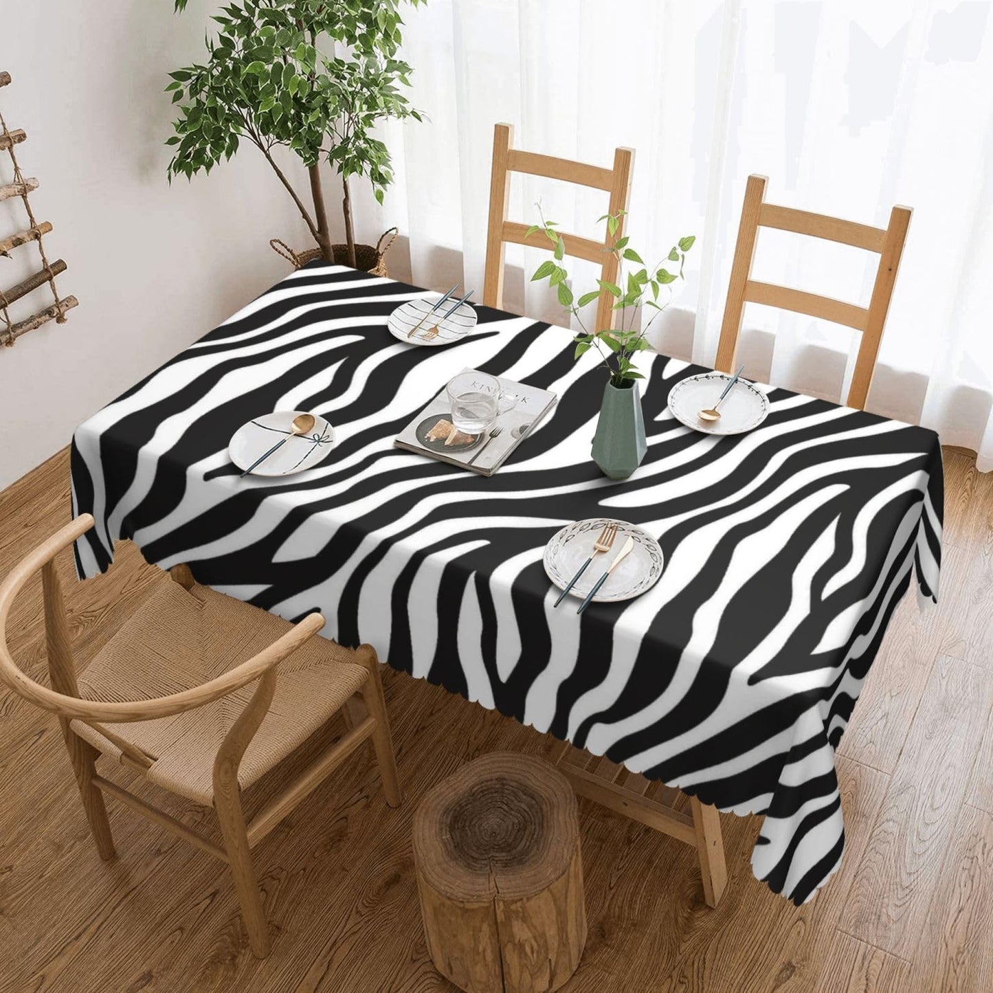 ZYPHORIEL Zebra Stripes Rectangle Tablecloths Black and White Print Table Cloths Dacorative Kitchen Dining Tablecloth for Rectangular Tables,Washable Table Cover for Party 54 x 72 Inch