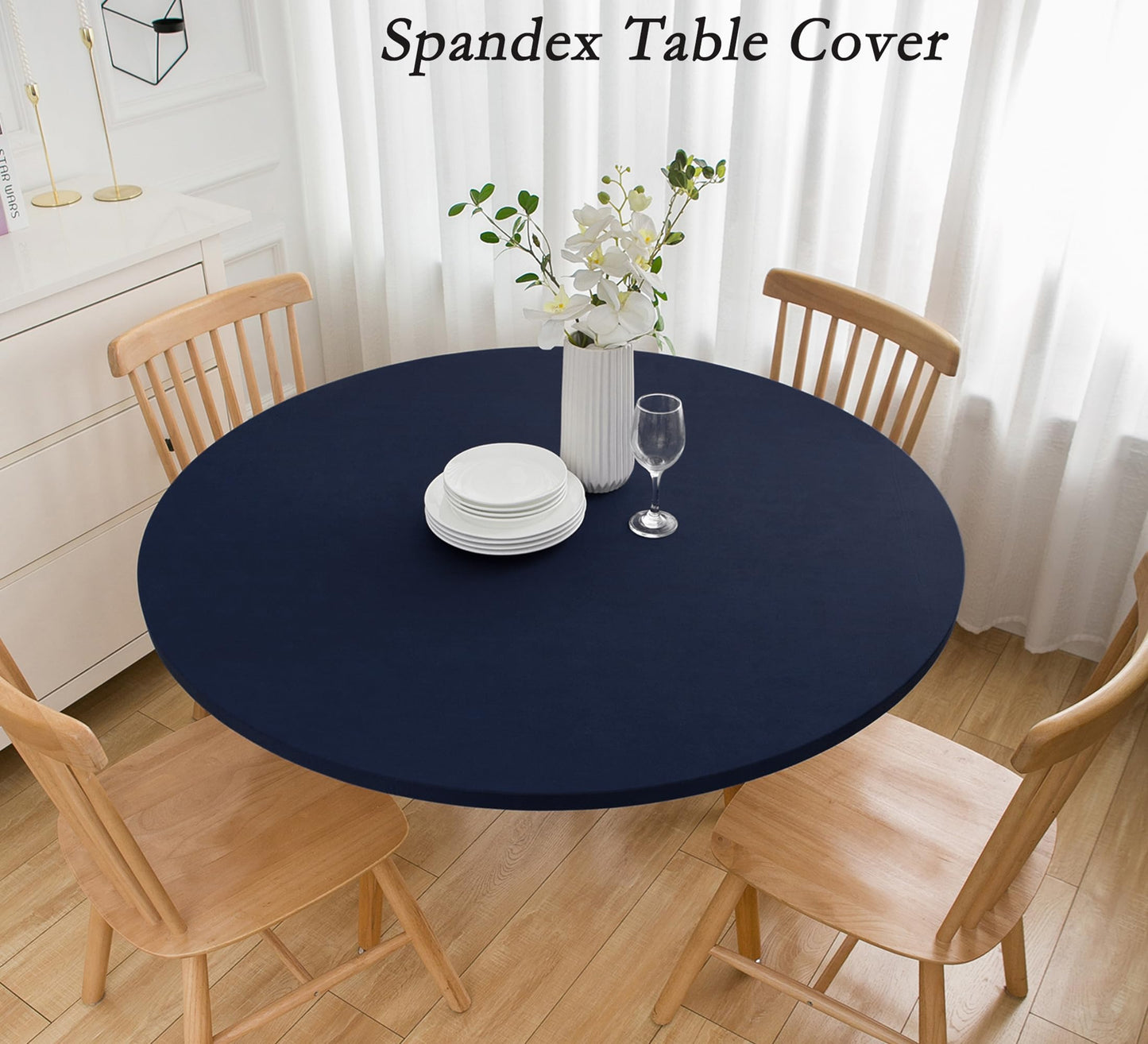 Wolkemer 5ft Fitted Round Tablecloth Spandex Stretch Cocktail Table Cover Elastic Edge Navy Table Topper Cap for Dining Wedding Party Picnic 60 Inch