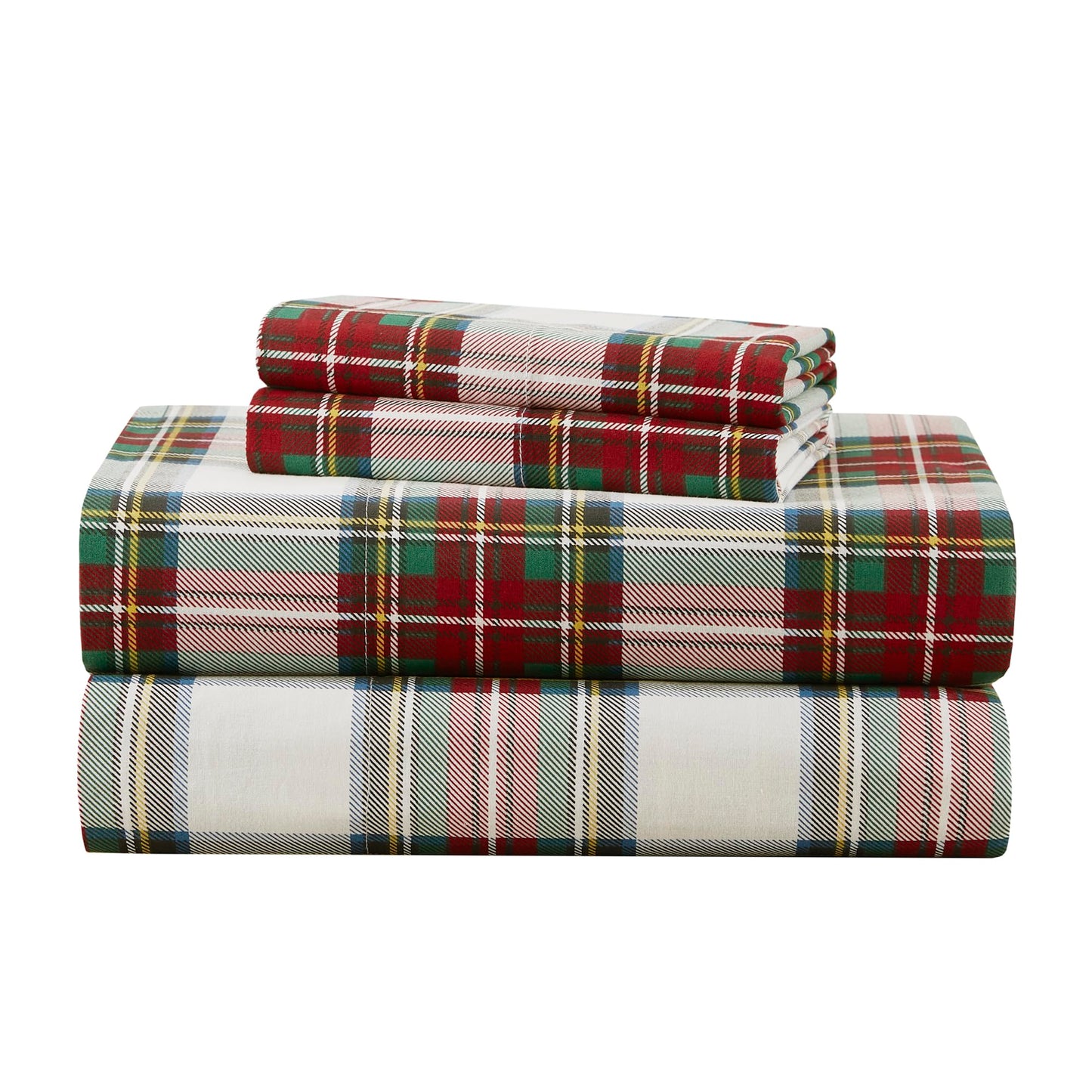 Comfort Spaces 100% Cotton Sheets King, Breathable, Naturally Cool Cotton Sheets, Cotton Bed Sheets with 14" Elastic Pocket Fits up to 16" Mattress, All Seasons Sheet Set, Scottish Plaid Red 4 Piece