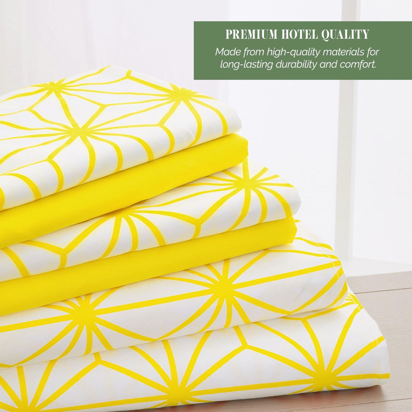 Elegant Comfort Luxury Soft 6-Piece Cube Geometric Pattern Sheet Set - 1500 Premium Quality Microfiber - Wrinkle and Fade Resistant Coziest Bedding Set, All Around Elastic Fitted Sheet, Full, Yellow