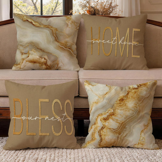 OBSEDE Inspirational Beige Marble Decorative Throw Pillow Covers 18 × 18 in, Set of 4, Couch Cushion Cases Inserts for Sofa Bed Living Room Home Decor, Single-Sided Print