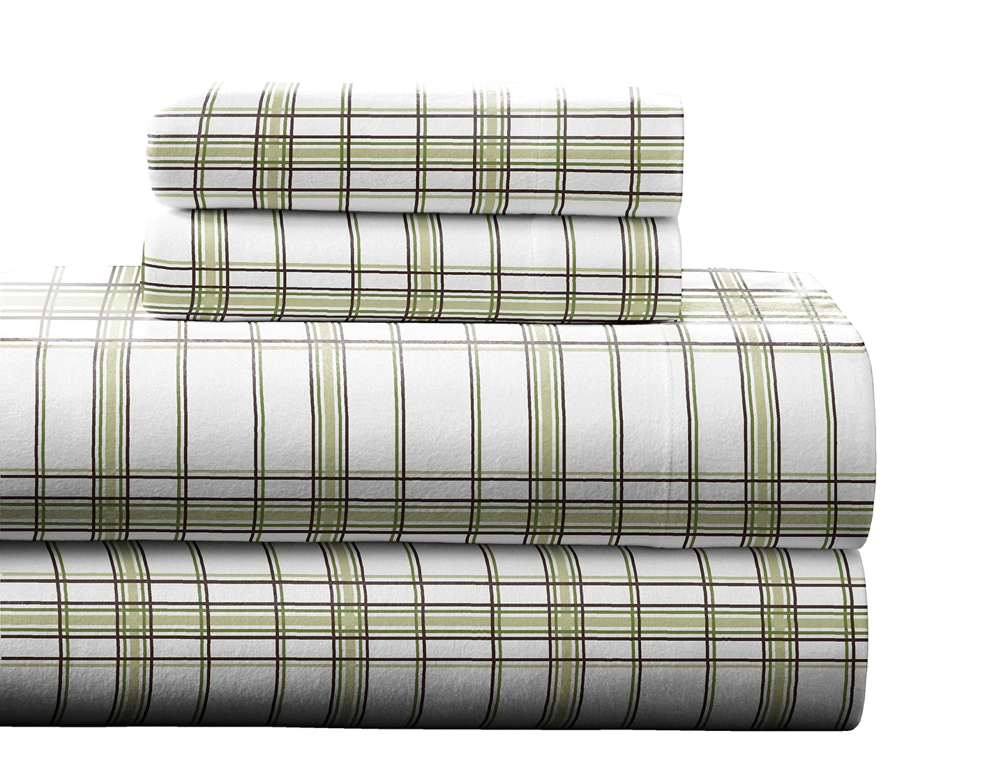 Pointehaven Heavy Weight Flannel Sheet Set, Twin, Plaid Sage - Warm & Cozy - 100% Cotton Flannel Pre-Shrunk -170 GSM -Deep Pockets -Easy Fit Elastic All Around-Comfy Double Brushed