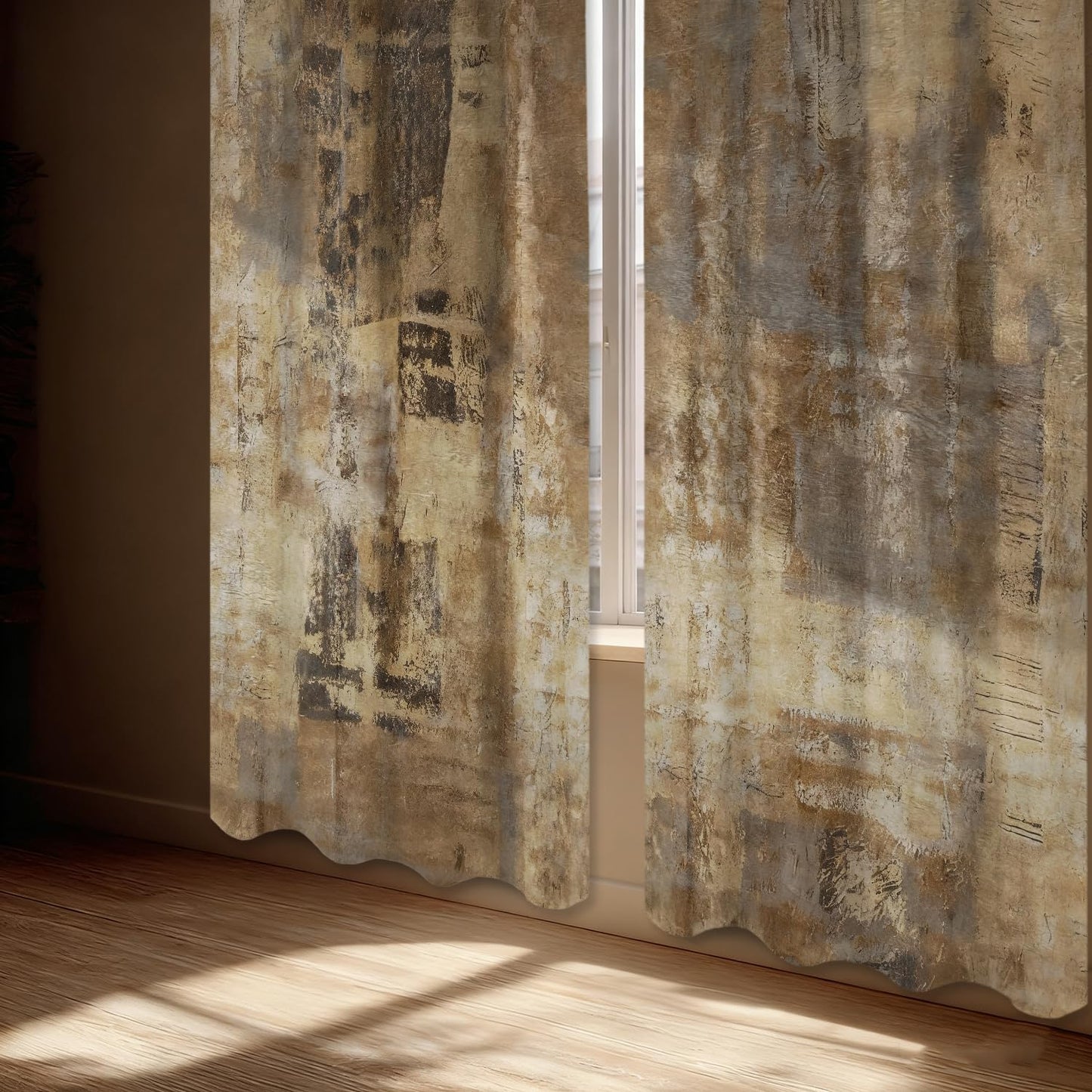 Shrahala Brown Abstract Art Blackout Window Curtains, Grey Acrylic Thermal Insulated Curtains Grommet Top Window Drapes for Living Room, Bedroom (2 Panels,52 x 63 in)