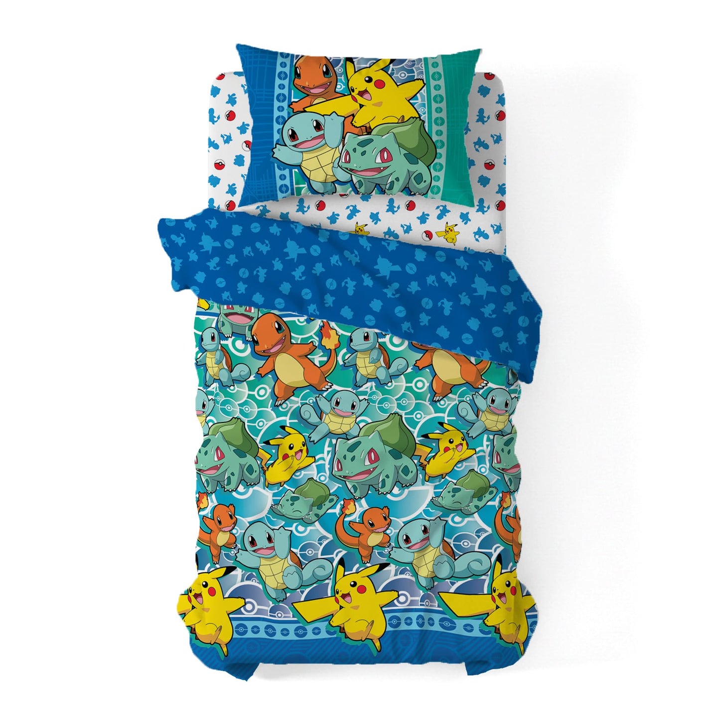 Northwest Pokemon First Starters Twin Size Bed in a Bag Set, Pikachu Charmander Squirtle Bulbasaur, Kids Boys Girls Bedding Comforter Sheets