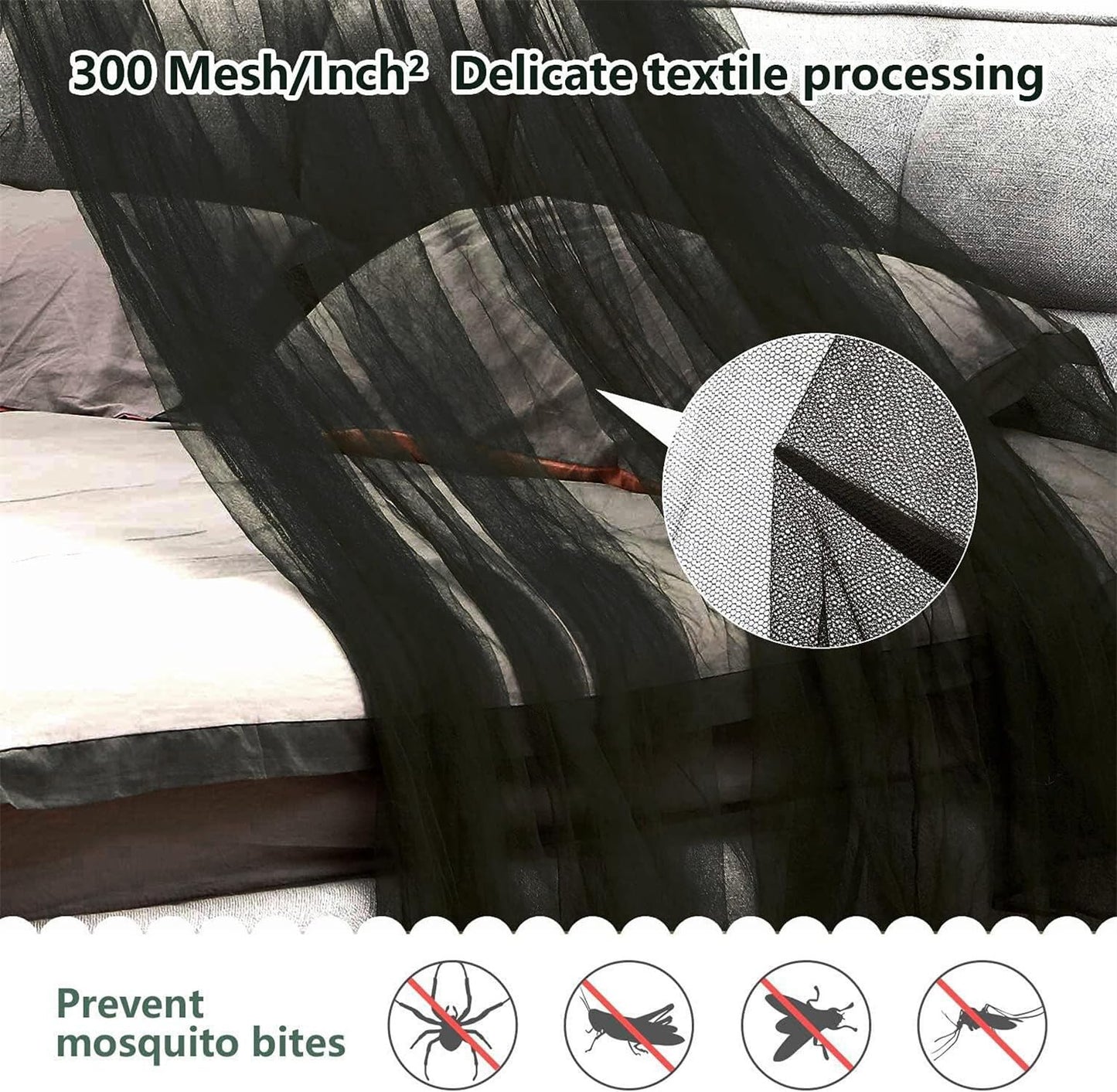 Mosquito Net Bed Canopy for Girls,King Canopy Bed Curtains Full Queen Size from Ceiling,Dome Mosquito Netting Bed Tent Twin Girls Princess Canopy Bed Black Decor for Baby Crib,Kid Bed and Adult Beds