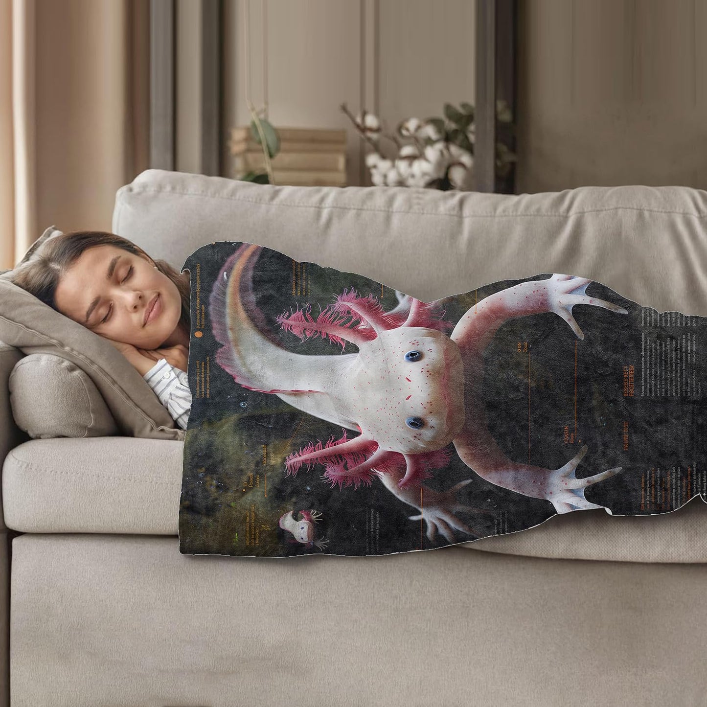 Plistiz Axolotl Facts Throw Blanket 50x60 Inch, Educational Blankets for Kids Room Decor, Soft Flannel Polyester Gift for Curious Minds