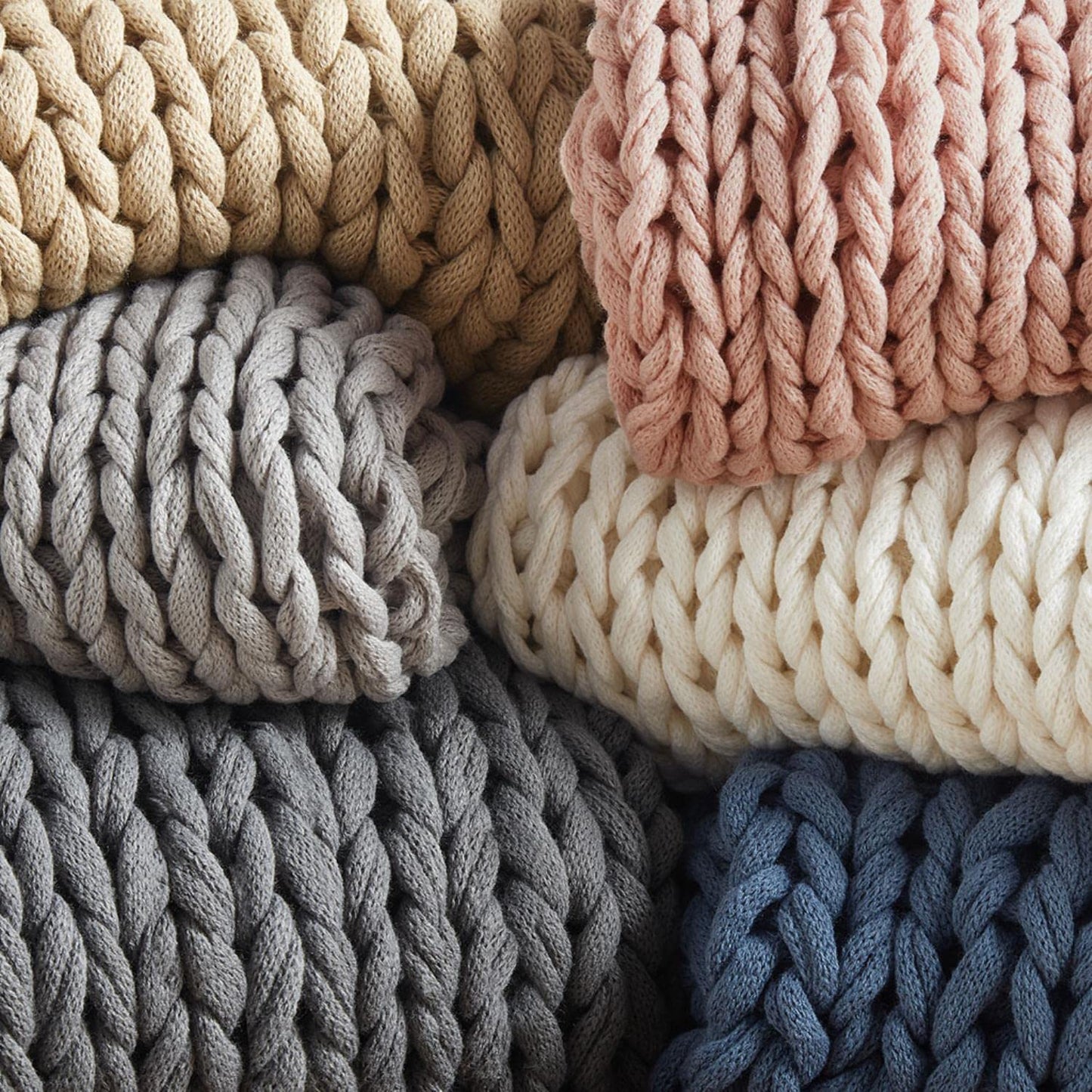 Madison Park Boho Throw Blanket, Soft Blanket Handmade Gift Home Decor, Lightweight & Breathable All Seasons Spring Chunky Knit Blanket, Knitted Throw for Couch, Bed Blanket, 50"x60" Tan