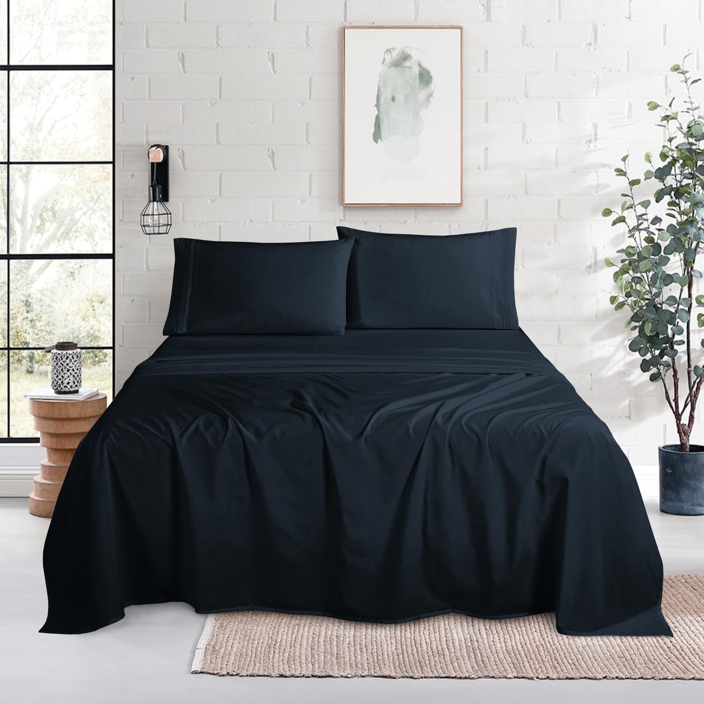 Mocassi Full Size 4-Piece Bed Sheet Set - 1800 Premium Hotel Quality Microfiber 18-24 Inches Extra Deep Pocket Fitted Sheet- Luxury Soft, Breathable, Wrinkle, and Fade Resistant, Black