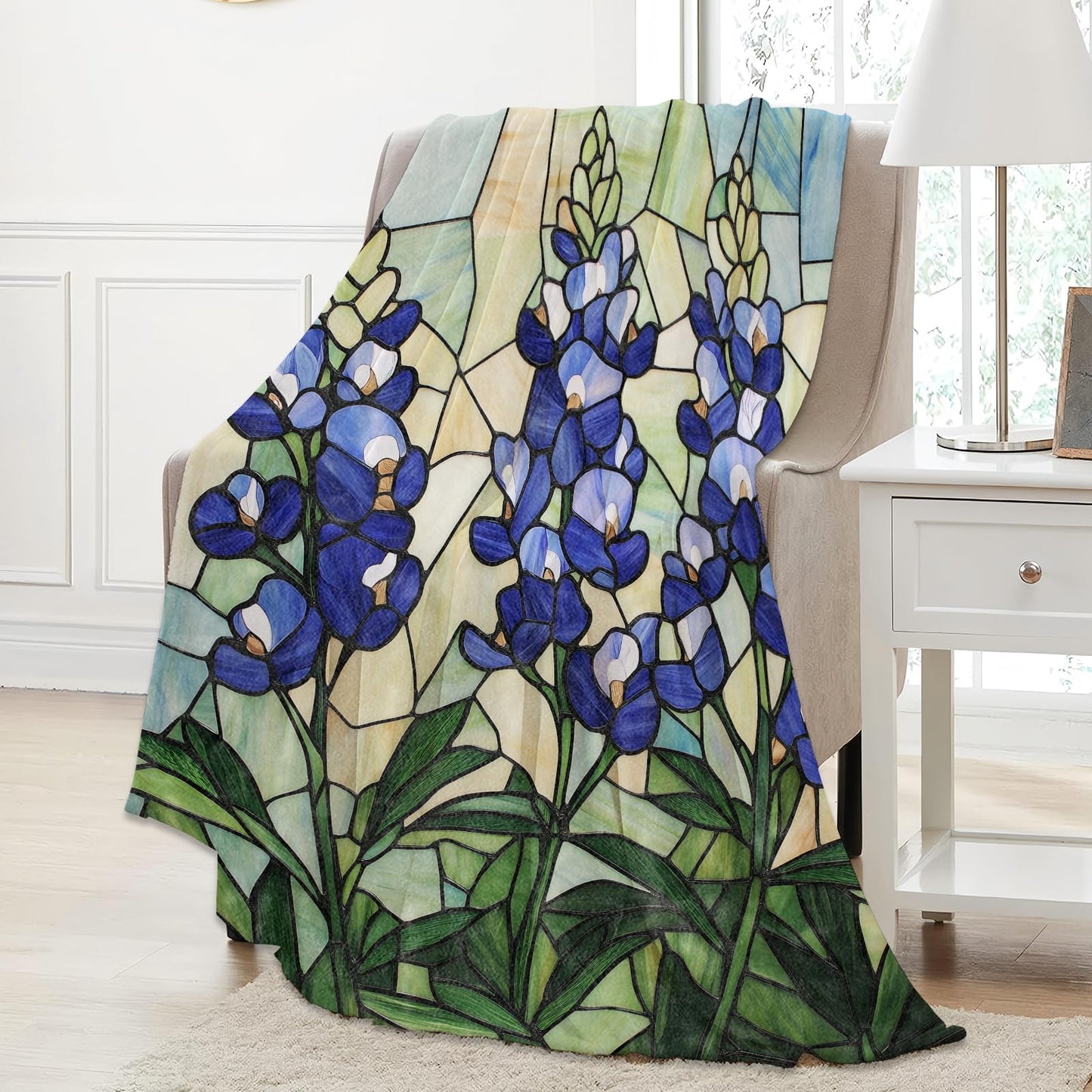 Aonimonis Bluebonnet Floral Throw Blanket Gifts for Women Adults Girls, Soft Fuzzy Warm Cozy Flannel Blankets for Bedroom, Travel, Couch, Home Decor 50x60 in