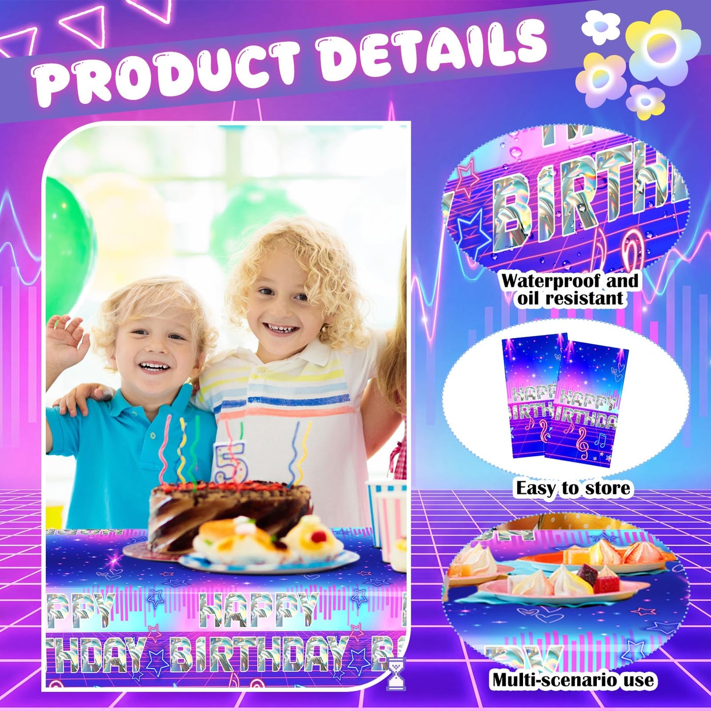 Gilprop 2 Pcs Kpop Music Birthday Party Decorations Plastic Cute Birthday Tablecloth 108 x 54 Inches Disposable Rectangle Tablecover for Boys Girls Kids Baby Shower Party Supplies