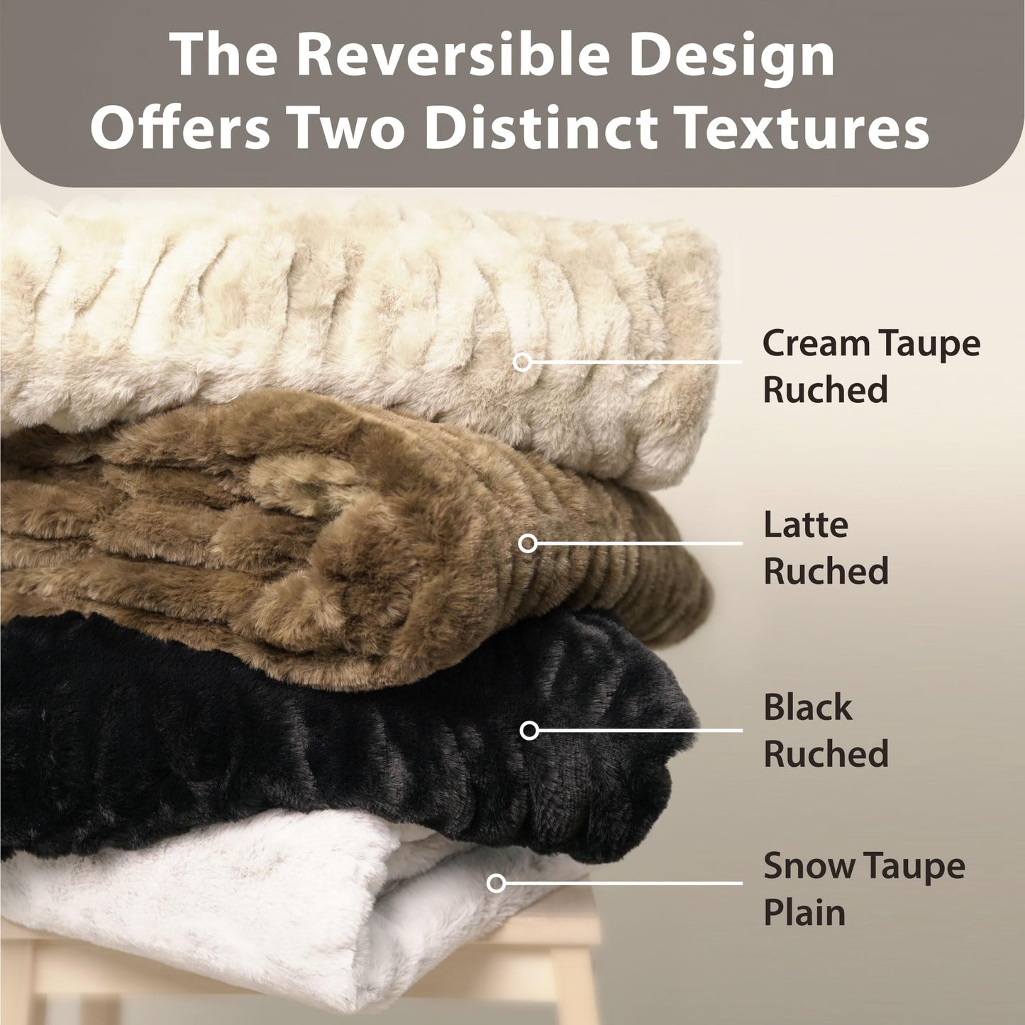 DEZ FURNISHINGS Reversible Faux Rabbit & Mink Fur Throw Blanket, Ultra Soft, Cozy & Dual-Sided, 50" x 60", Snow Taupe