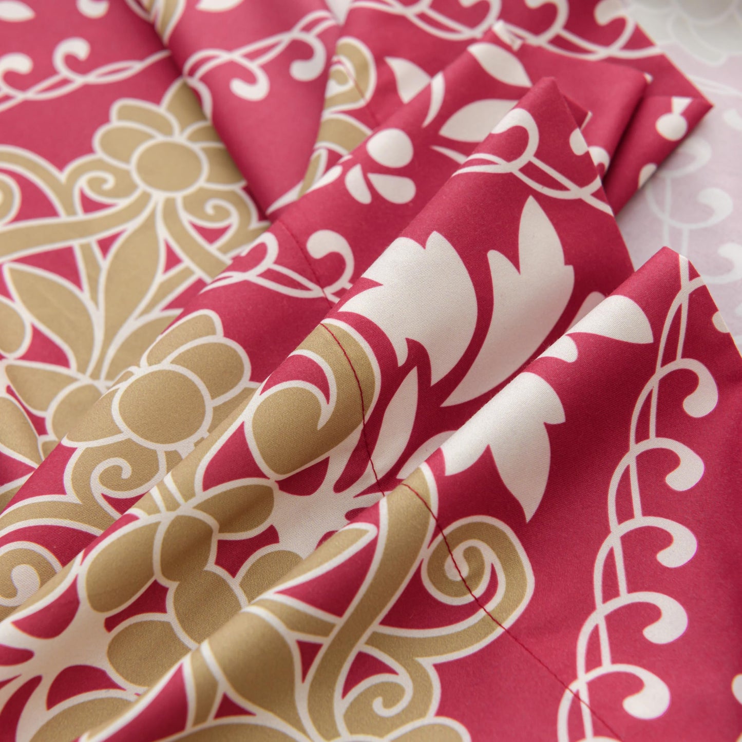 Spirit Linen home 6-Piece Twin Size Bed Sheet Set - Deep Pocket, Damask Print Design, Soft and Breathable Bed Sheets, Microfiber Material, Includes 1 Fitted, 1 Flat, 4 Pillowcases - Burgundy Damask