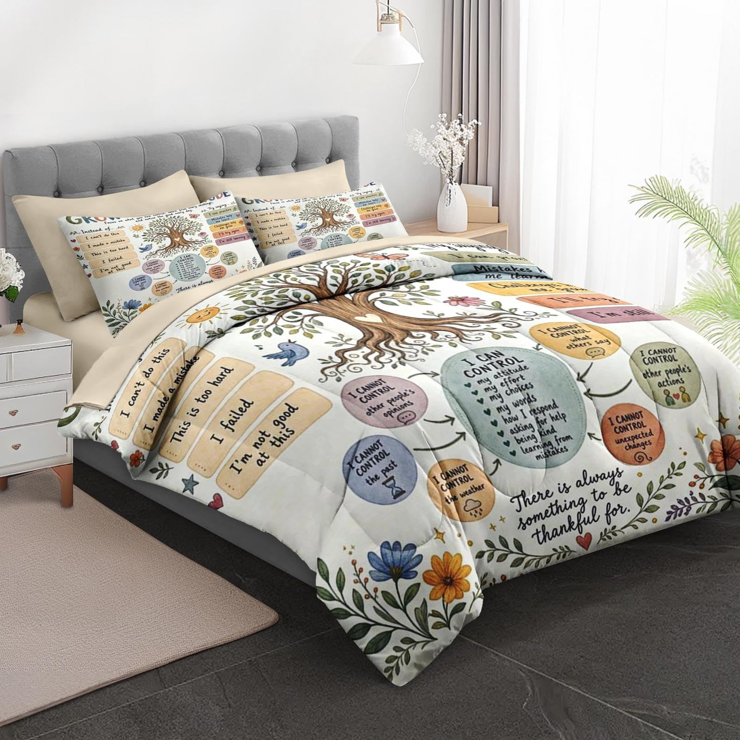 Boewywh Comforter Set Twin Size Classroom Motivational Inspirational 7 Pcs, Bedding for Kids and Adults, Bed Sheet Sets with Fitted Sheet 2 Pillowcases & 2 Shams for Bedroom Bed Decor