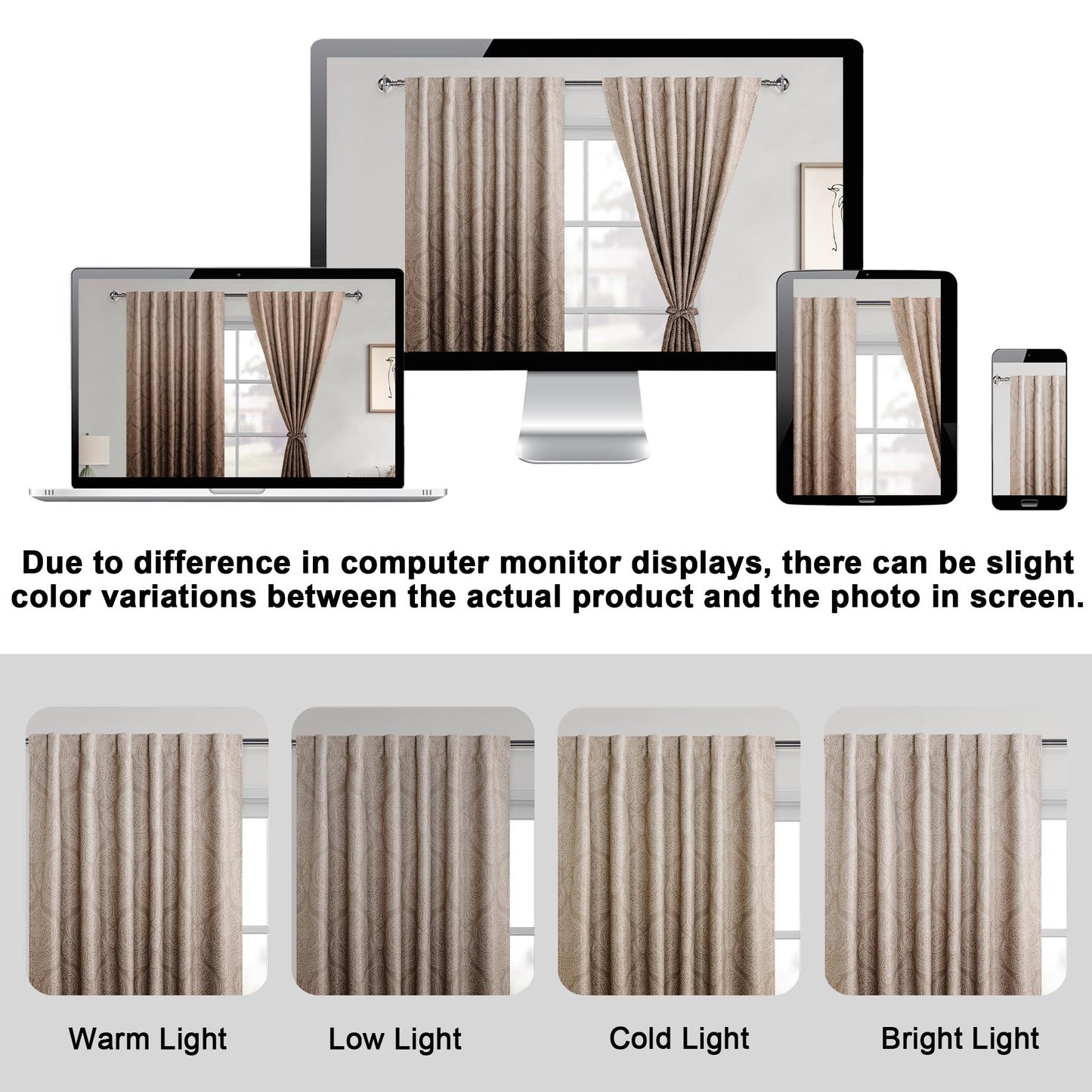 DWCN Brown Blackout Curtains 84 inches Length - Ombre Damask Patterned Back Tab/Rod Pocket Window Drapes with Tiebacks Thermal Insulted Curtains for Bedroom/Living Room, 2 Panels, W52 x L84