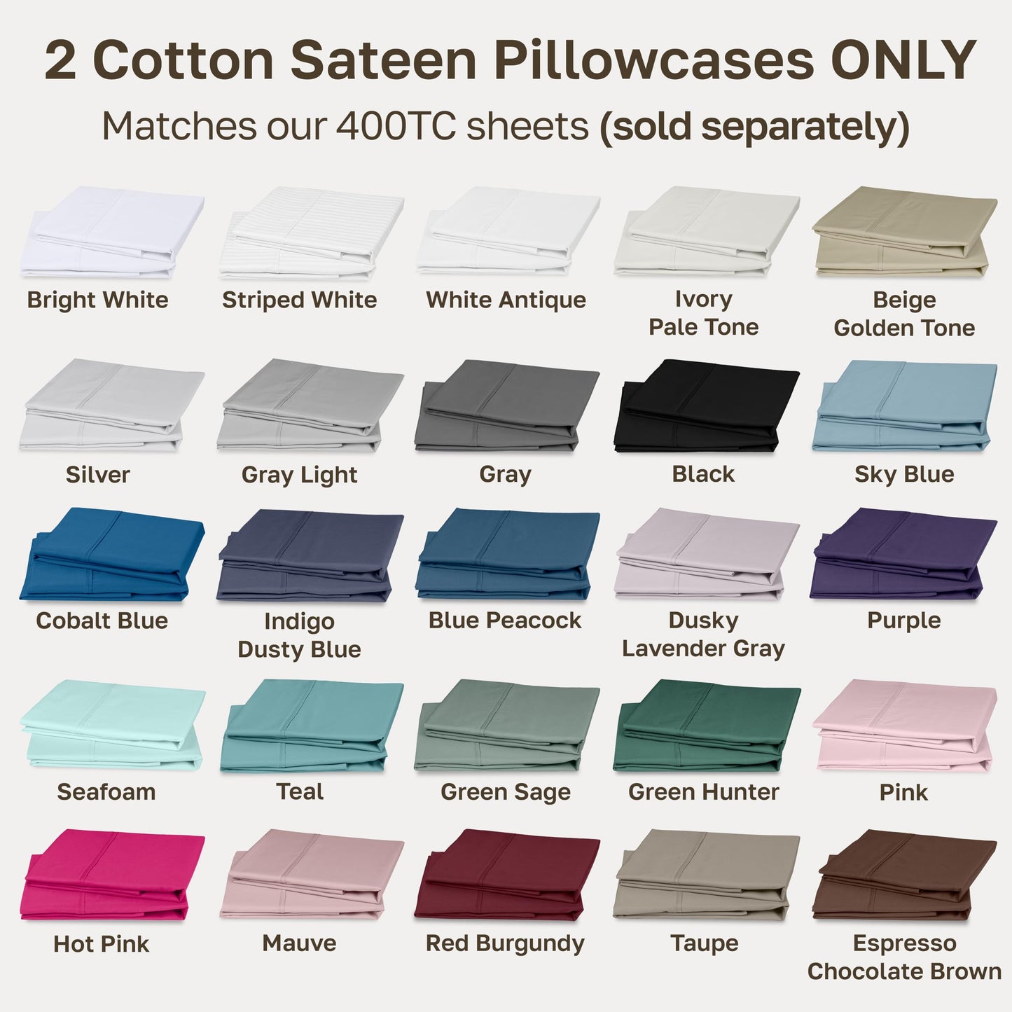 California Design Den Standard Queen Size Pillowcase Set - 400 Thread Count, 100% Cotton Sateen, Set of 2 Pillow Covers, Soft and Breathable - Pink
