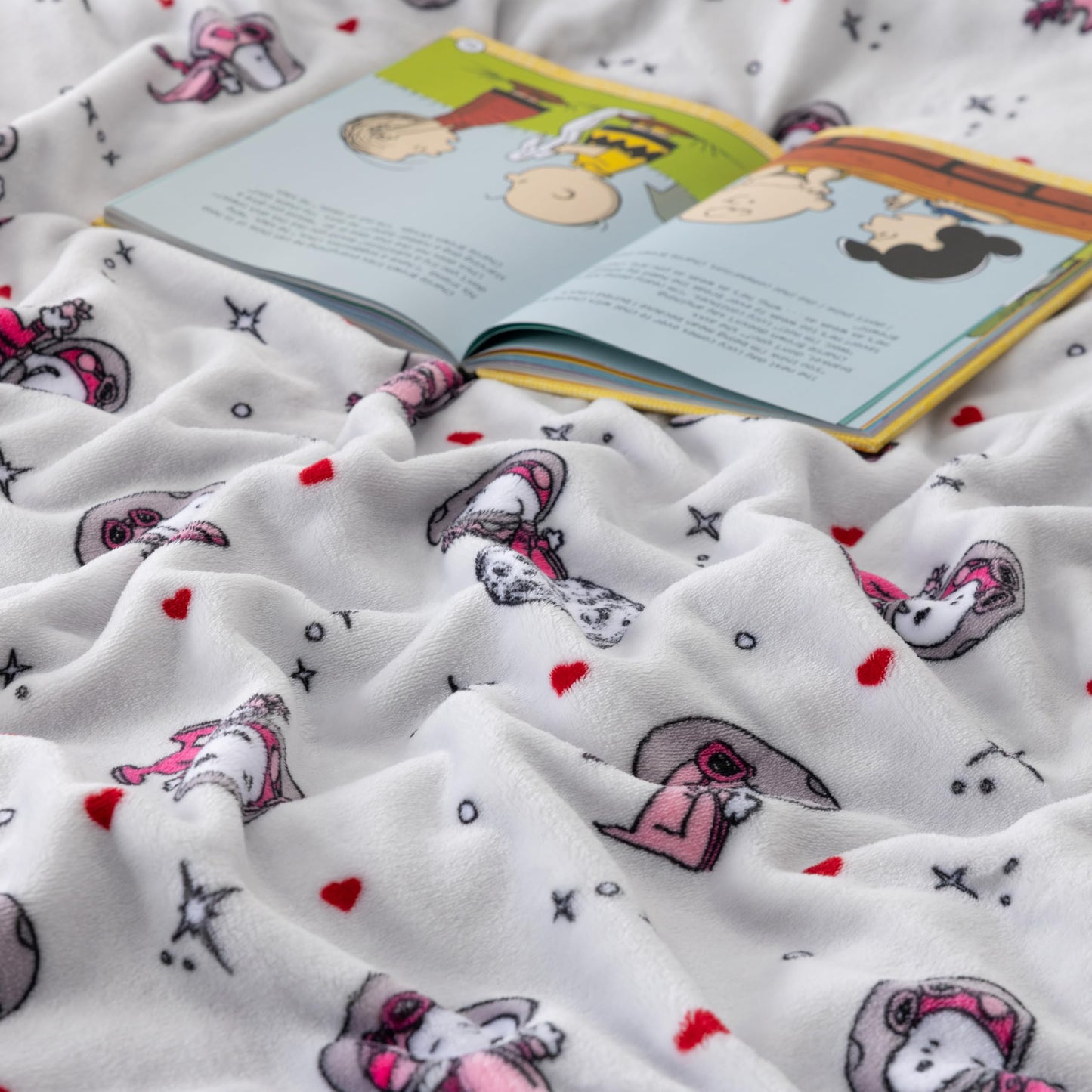 Berkshire Peanuts® VelvetLoft® Cute Character Snoopy Plush Throw Blanket,Over the Moon for You Light Grey,Throw 55 in x 70 in (Official Peanuts® Product)