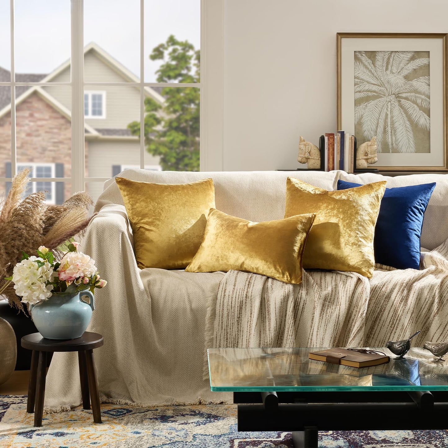 GIGIZAZA Gold Velvet Decorative Throw Pillow Covers,18x18 Pillow Covers for Couch Sofa Bed 2 Pack Soft Cushion Covers