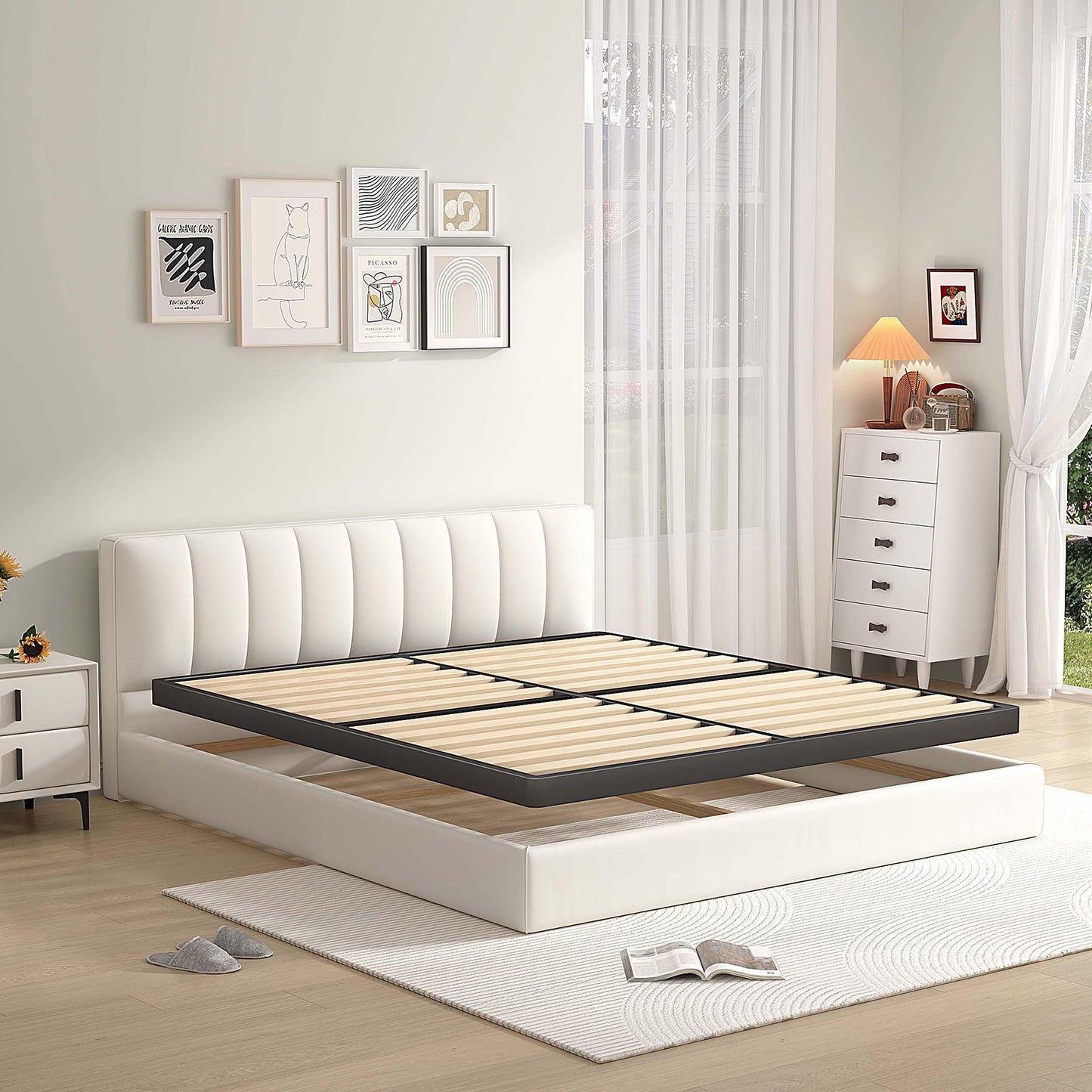 MAF 2 Inch Queen Box Spring with Round Corners, Low Profile Box Spring for Queen Bed, Bunkie Board with Wood Slats Bed Slat Replacement 3500 lbs Black Heavy Duty Mattress Foundation, Easy Assembly