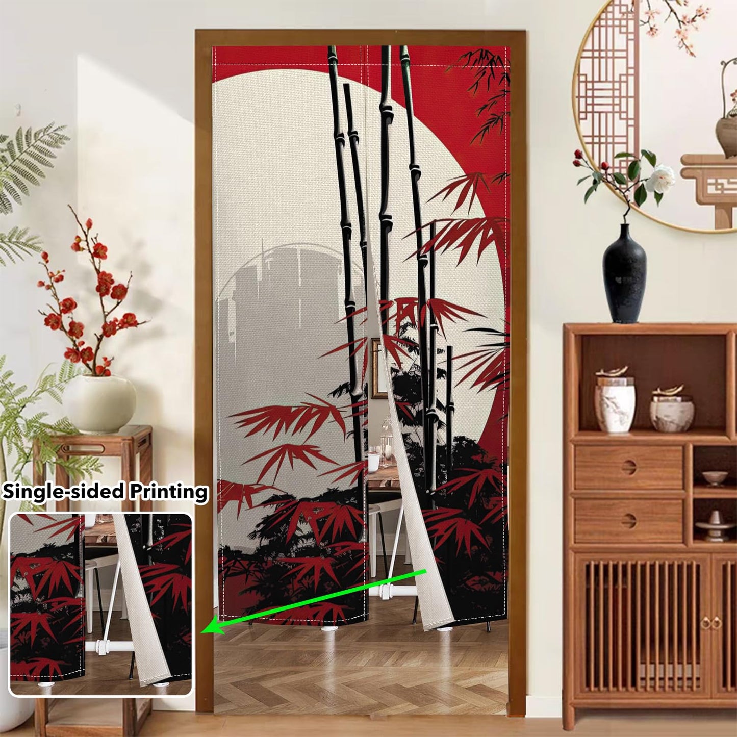 Leowefowa Traditional Japanese Noren Curtain Doorway Long Style Door Tapestry Window Treatment Japanese Kitchen Door Curtains Red Blossom Printed Panel Hanging Room Divider Home Decor, 33.5"x 70.9"