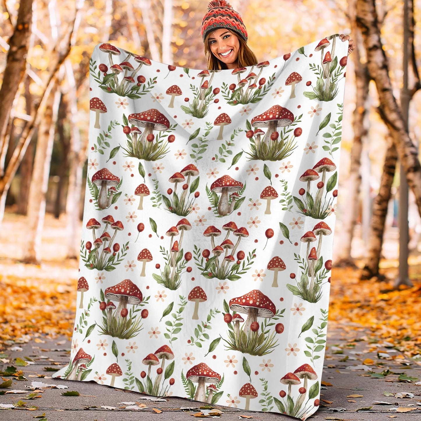 Mushrooms Blanket Mushrooms Throw Blanket Stuff Decor Merch Cozy Flannel Soft Warm Plush Lightweight Bedding Gifts for Girl Woman Sofa Bedding Couch 60"X50"