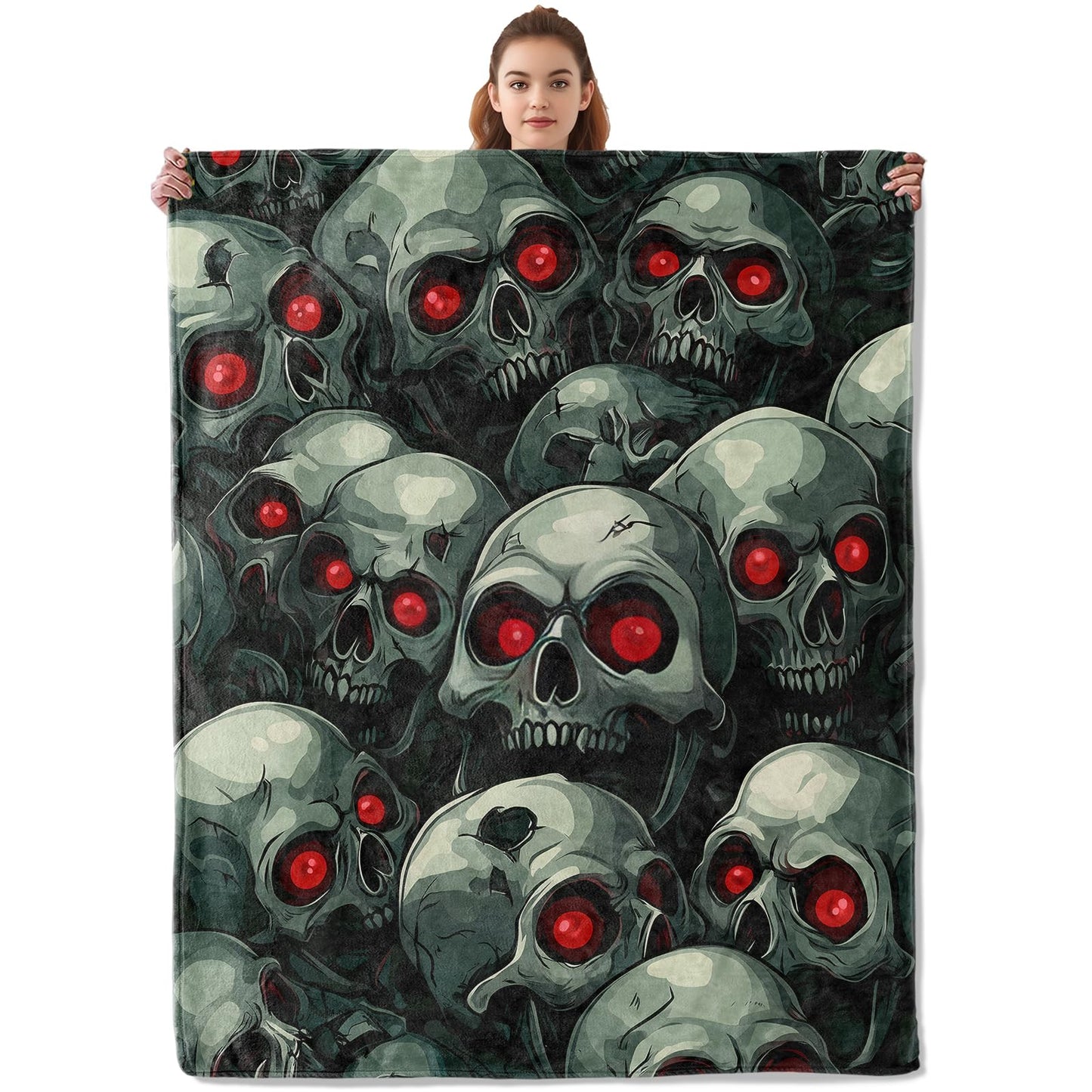 Kibue Skull Theme Blanket - Lightweight, Soft & Cozy Flannel Plush Throw Blanket for Travel, Sofa, Bedroom, Office - Warm Decor for Adults Kids Women 60"×50"