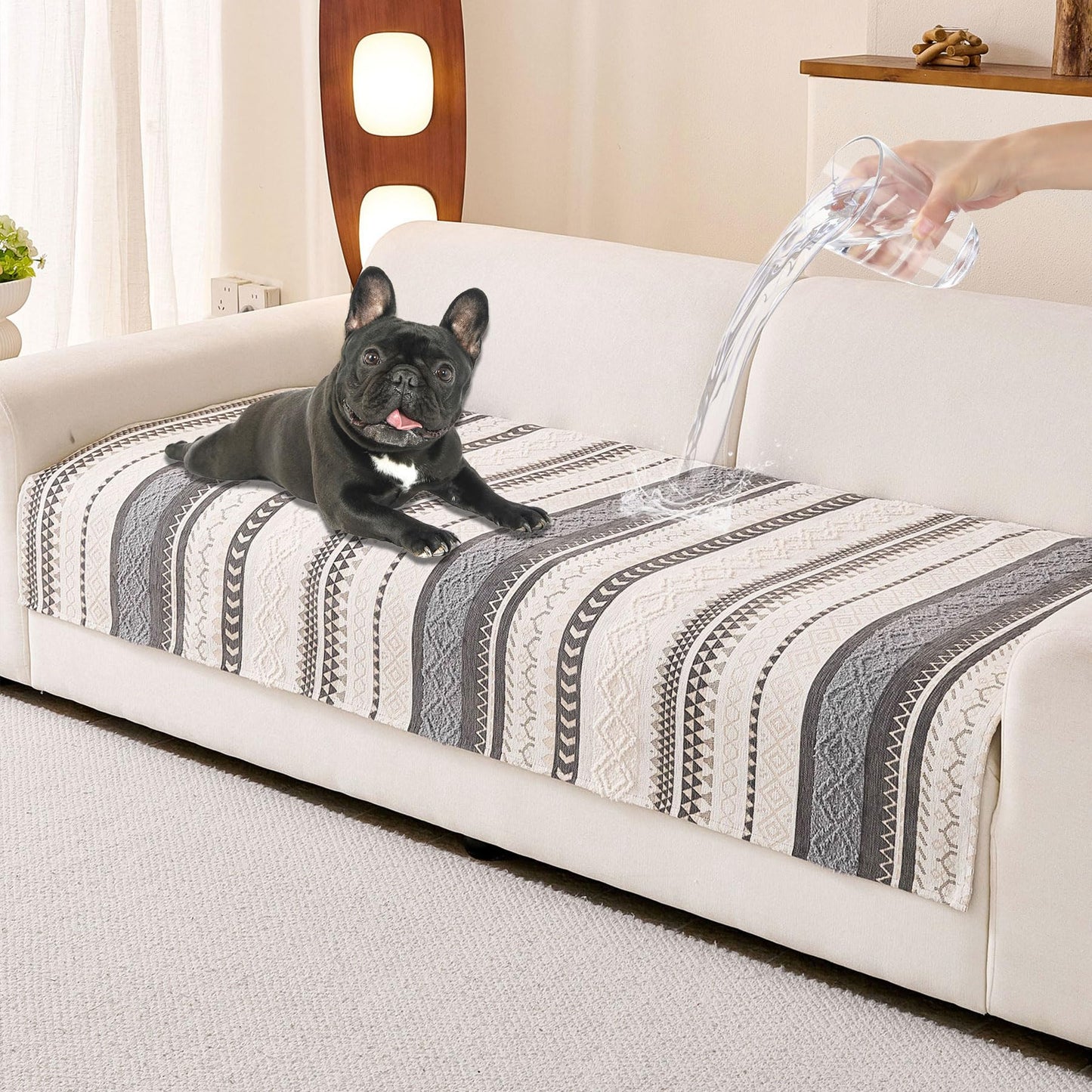 HAOMAIJIA Boho Couch Covers for Sofa, Waterproof Couch Cover for Dogs Soft Chenille Jacquard Non Slip Sofa Covers for Pets Washable Couch Protector (Grey, 36.5" x 74" 1 Pack)