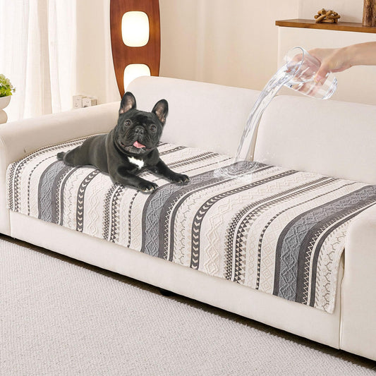 HAOMAIJIA Boho Couch Covers for Sofa, Waterproof Couch Cover for Dogs Soft Chenille Jacquard Non Slip Sofa Covers for Pets Washable Couch Protector (Grey, 36.5" x 74" 1 Pack)