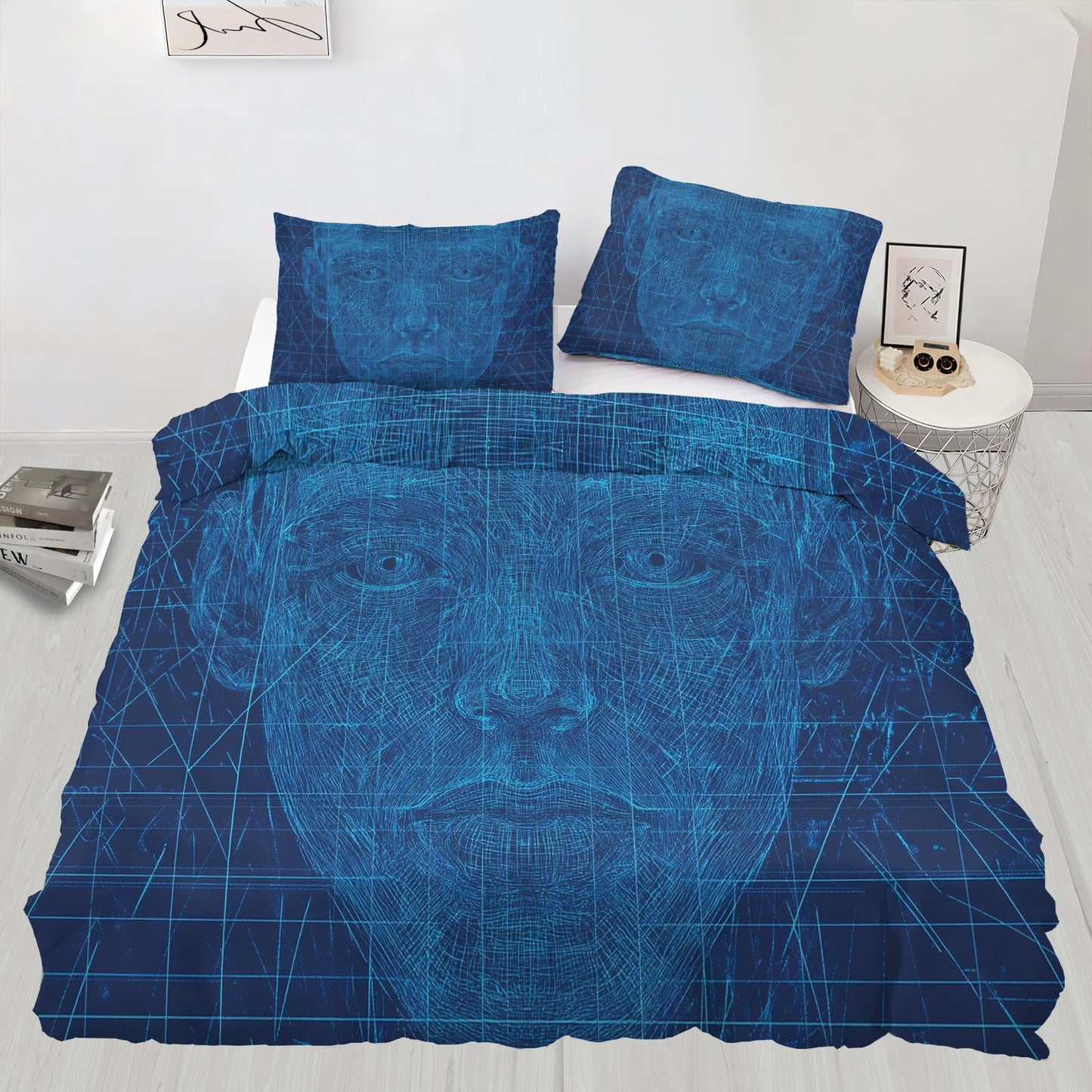 PAISUOQ Blue Bedding Sets, Abstract Woman Duvet Cover Queen, Geometric Woman Comforter Cover with Zipper Ties, 3 Pieces with 2 Pillowcases, Home Decor & Gifts