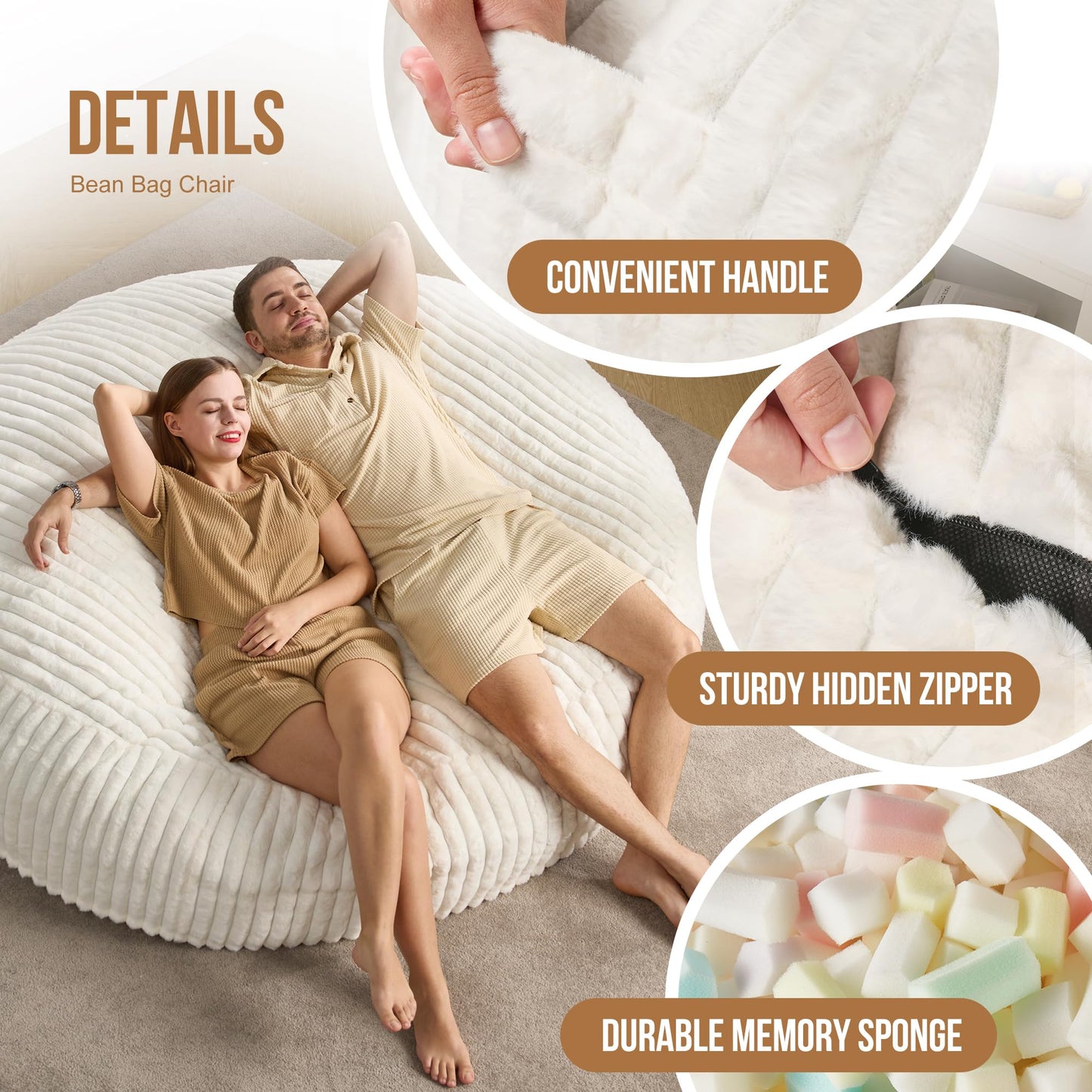 Hobestluk Adult Bean Bag Chair Giant Beanbag with Filling Living Room 6FT
