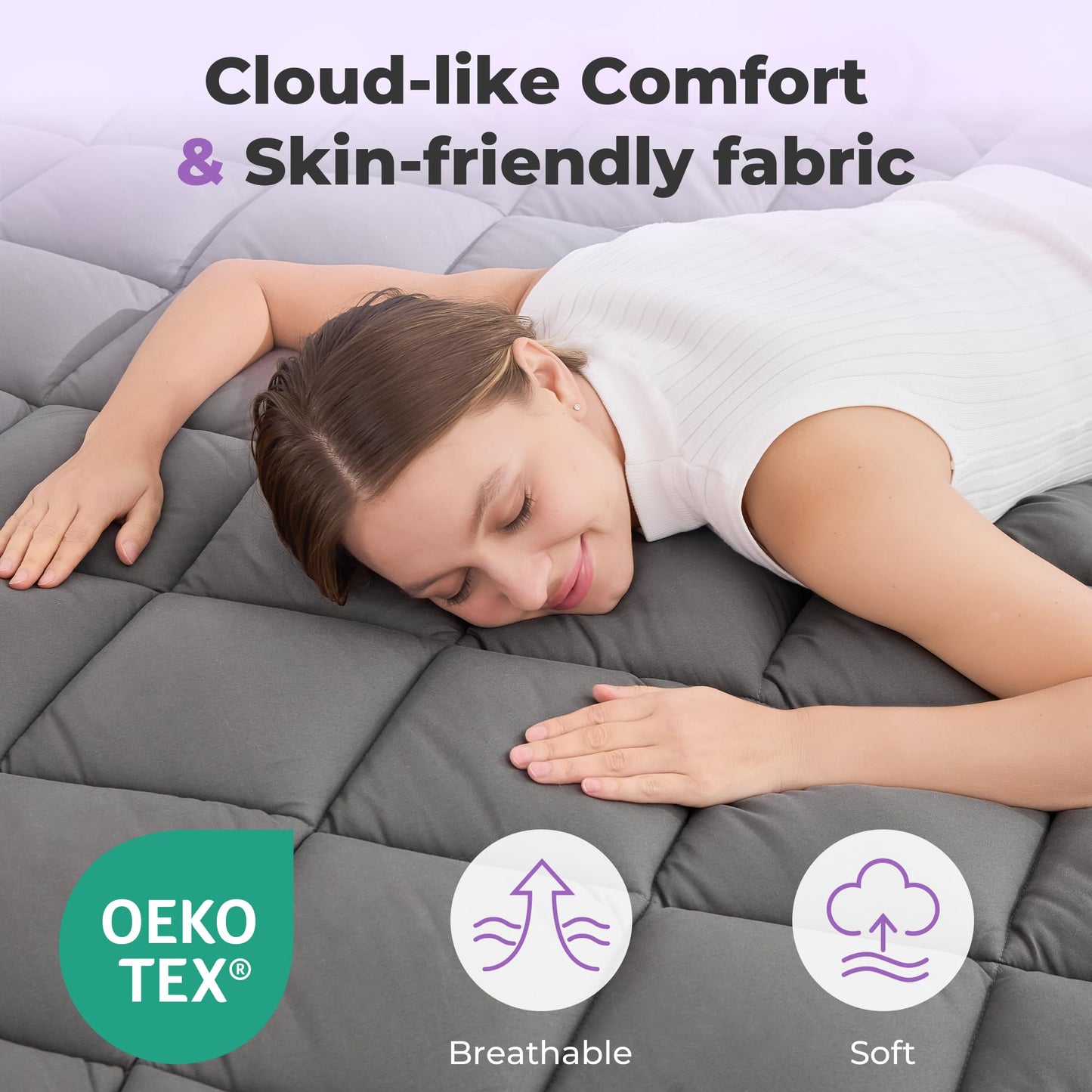 SINWEEK 5 Inch Dual Layer Memory Foam Mattress Topper Queen Size, 2 Inch Gel Memory Foam Plus 3 Inch Plush Soft Pillow Top Cover Filled with 1450GSM Down Alternative Filling,Gray