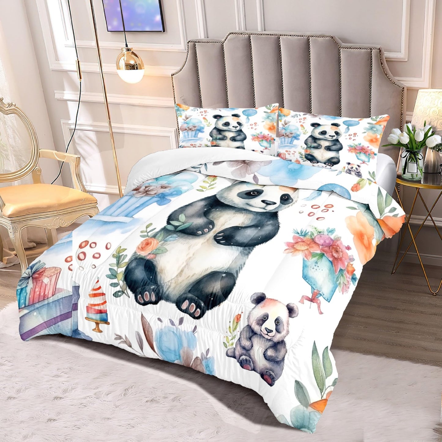 Jiospet Panda Comforter Set Full Size - Panda Bedding for Boys Girls Cute Panda Set Cartoon Pandas Print Comfort Full Bedding Set for Kids Teens, 1 Comforter+2 Pillowcases