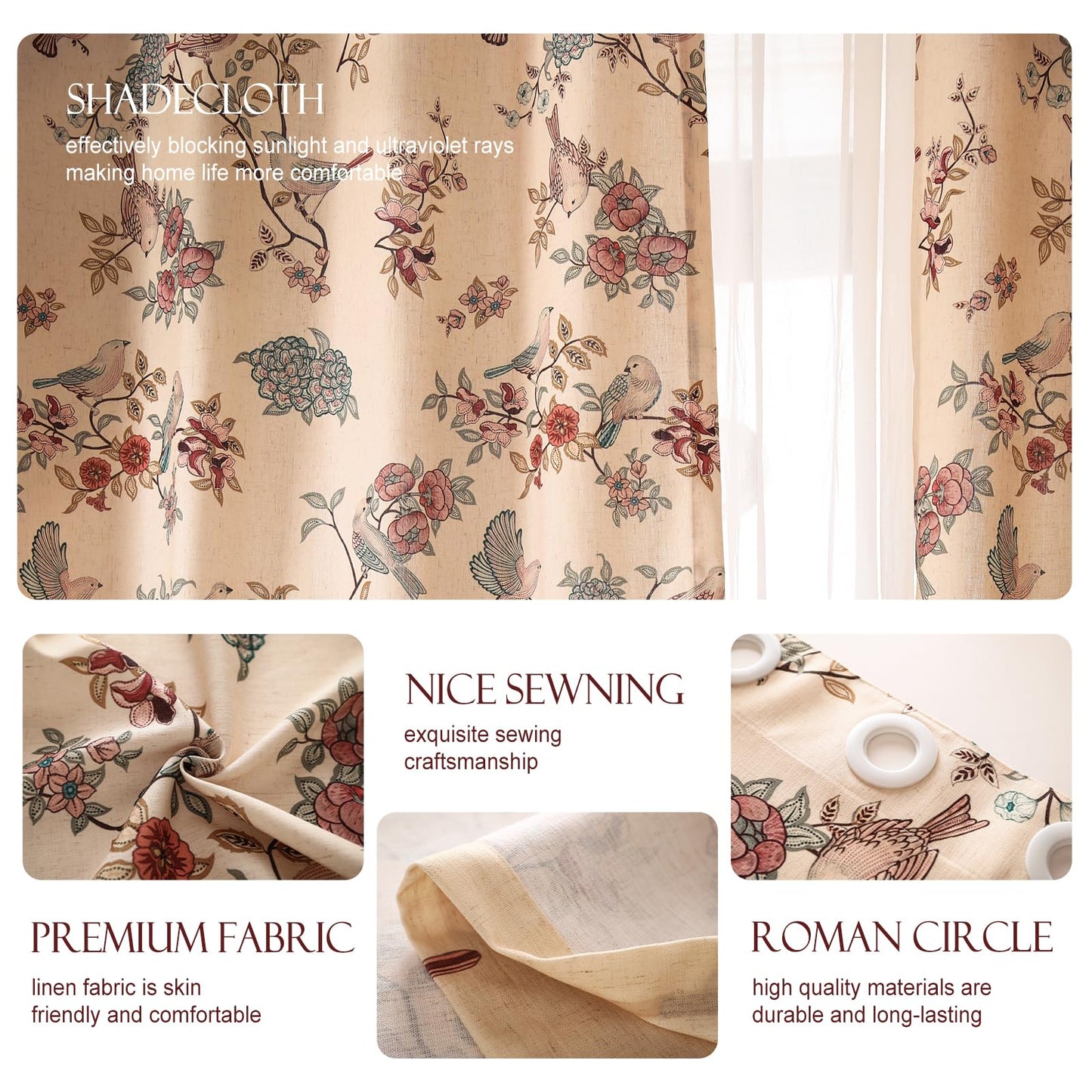 patdrea Designer Vintage Linen Curtains Set of 2 Panels,53"x79"-Kulom