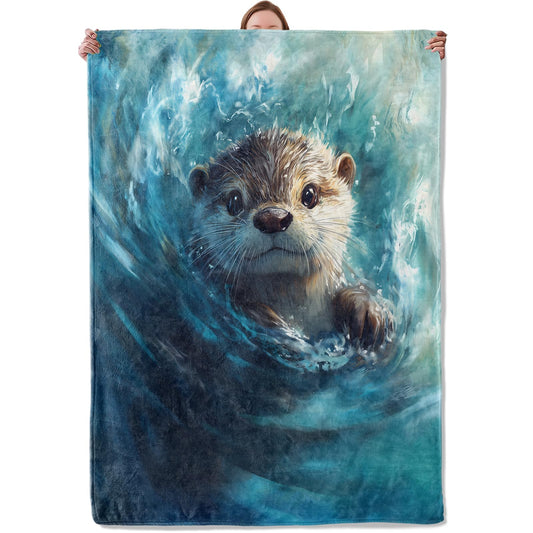Mounidso Otter Blanket, Otter Themed Flannel Blanket Gifts for Women, Soft Warm Lightweight Blankets for Living Room Home Travel Decor 50" x 60"