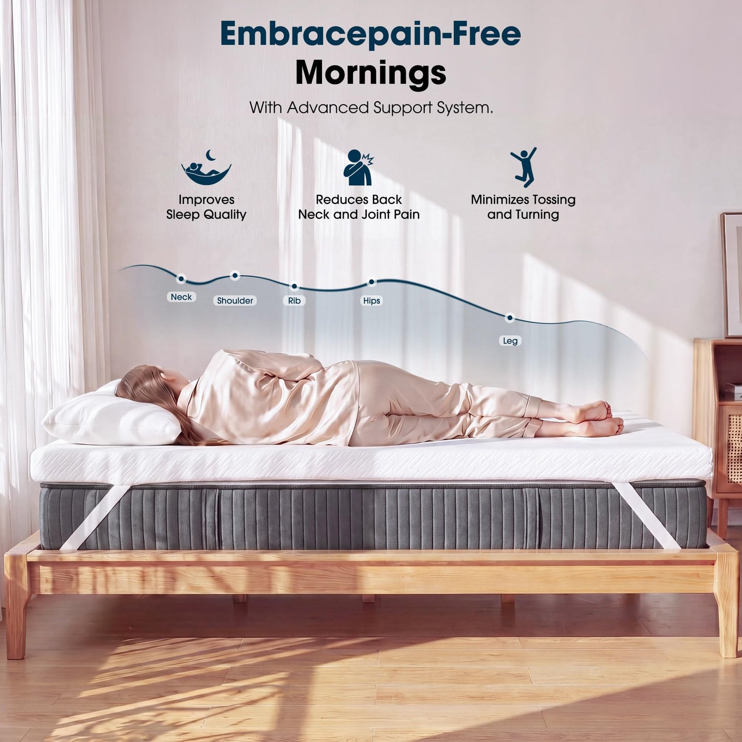 VALUXE 3 Inch Gel Memory Foam Mattress Topper Queen Size High Density Cooling Pad Pressure Relief Bed Topper (with Removable & Washable Bamboo Cover)