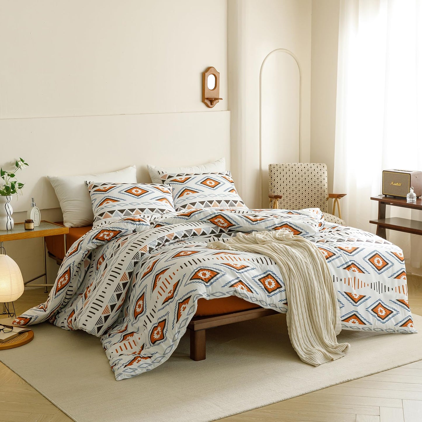 CLOTHKNOW Aztec Geometric Queen Comforter Set 3Pcs Boho Bedding Comforter Sets Southwest Comforter Bohemian Comforter with 2 x Pillowcases