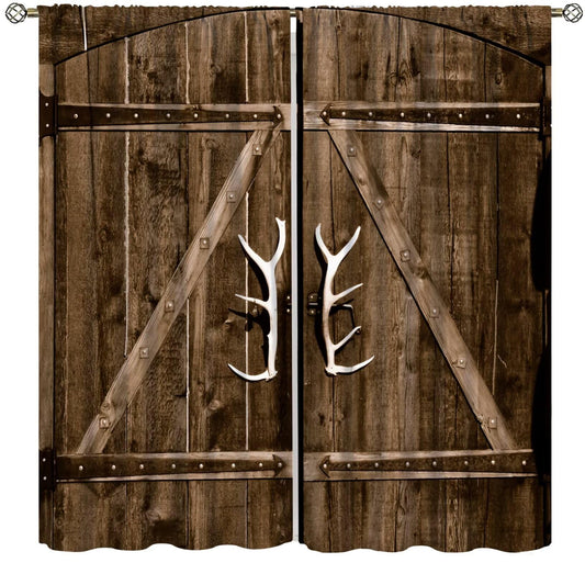 Rustic Window Curtains, Old Barn Door Wooden Board for Living Room Bedroom Kitchen, Rural Hardwood Farmhouse Western Retro Drapes Set 2 Panels,42x45 Inches