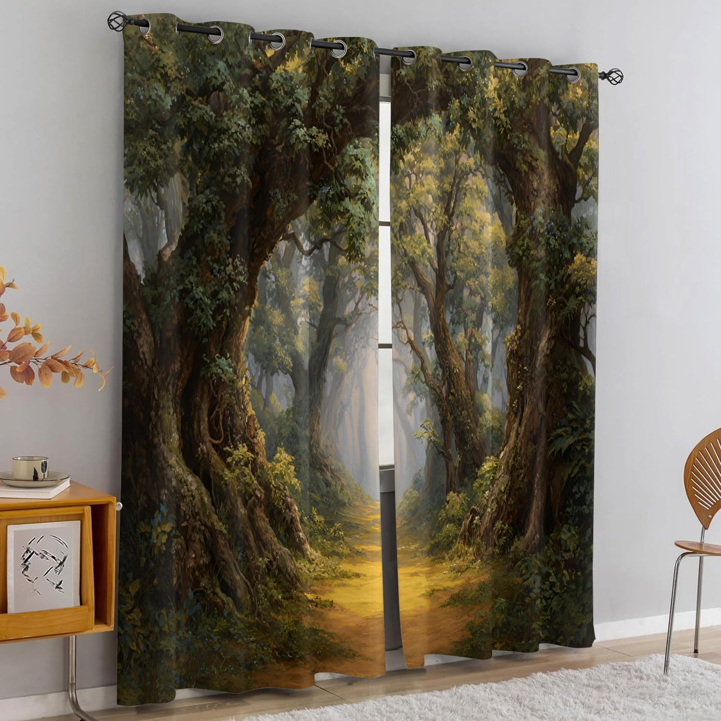 JAXIUOF Forest Blackout Curtains for Bedroom, Jungle Curtains 63 Inch Long 2 Panels Woodland Drapes, Grommet Top Window Treatments for Living Room Kitchen Decor